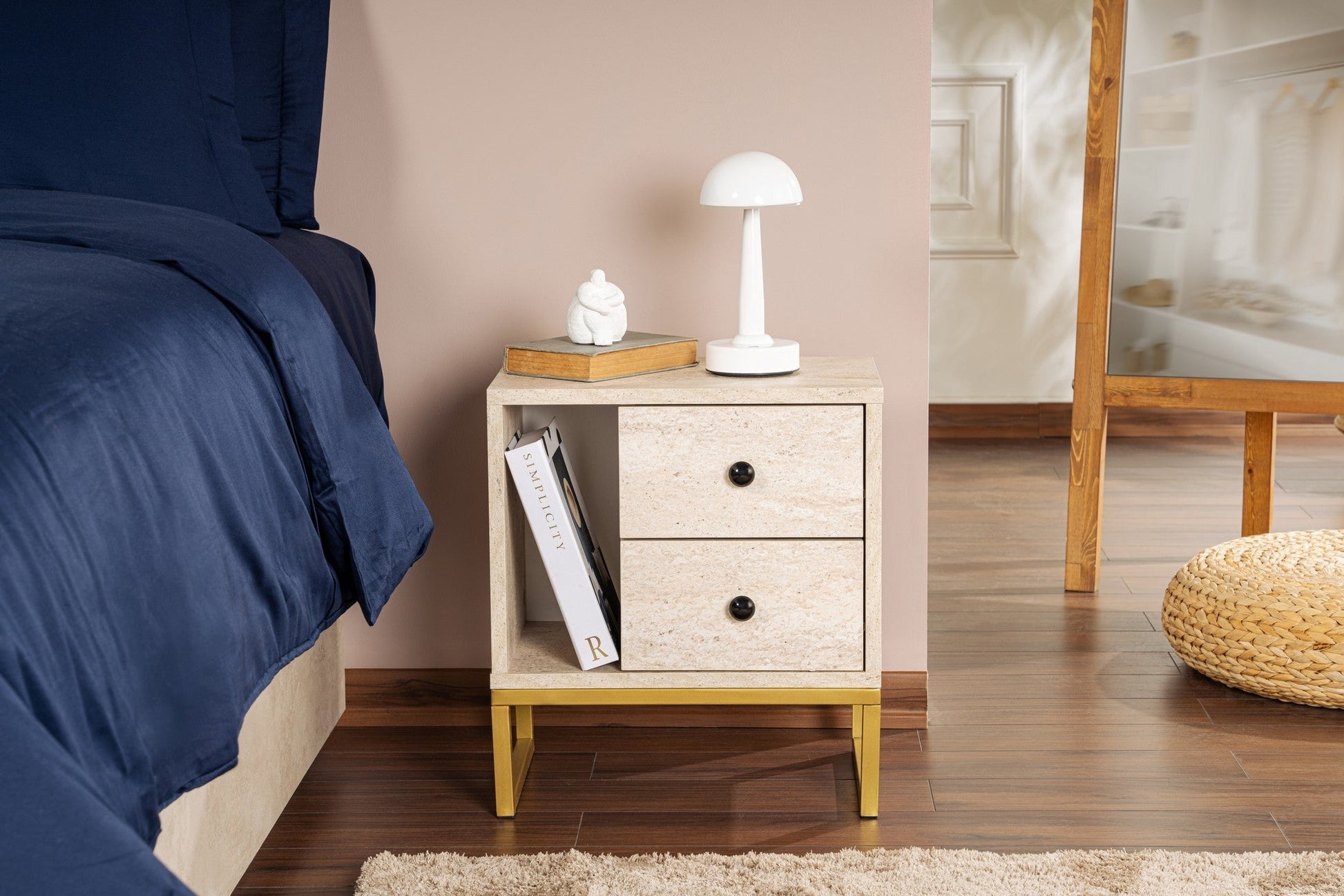 Noćni ormarić Glimmer - Travertine, Gold | AG-vitahome.hr