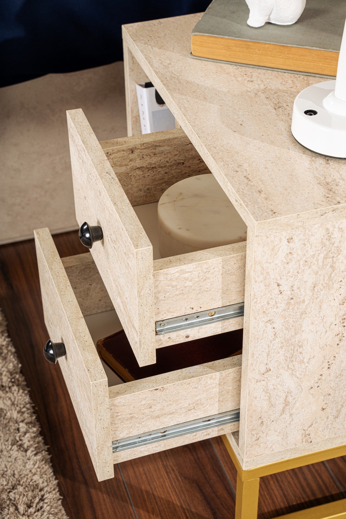 Noćni ormarić Glimmer - Travertine, Gold | AG-vitahome.hr