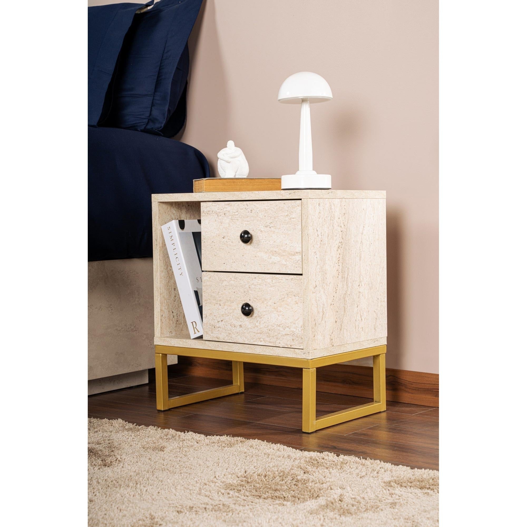 Noćni ormarić Glimmer - Travertine, Gold | AG-vitahome.hr