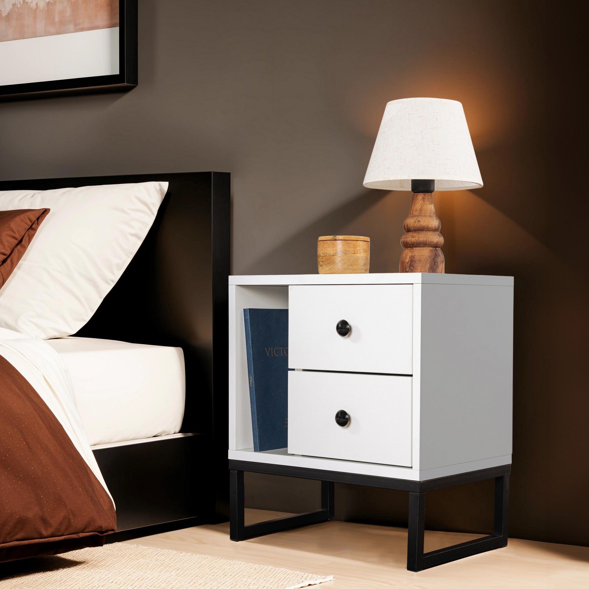 Noćni ormarić Glimmer - White, Black | AG-vitahome.hr