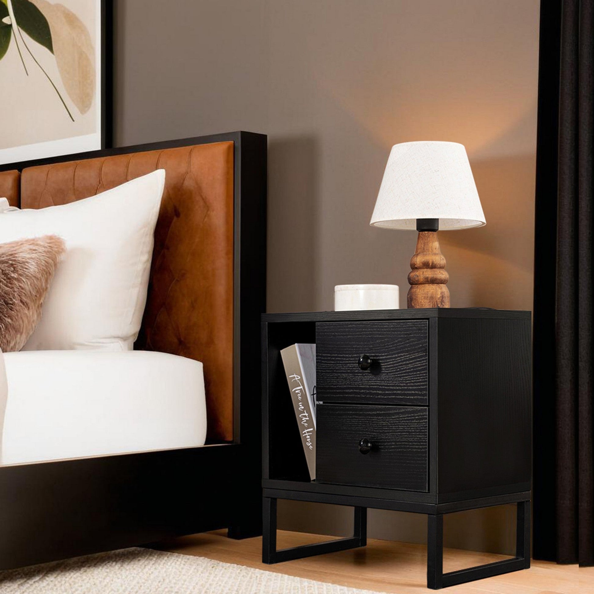 Noćni ormarić Glimmer - Wood Black, Black | AG-vitahome.hr