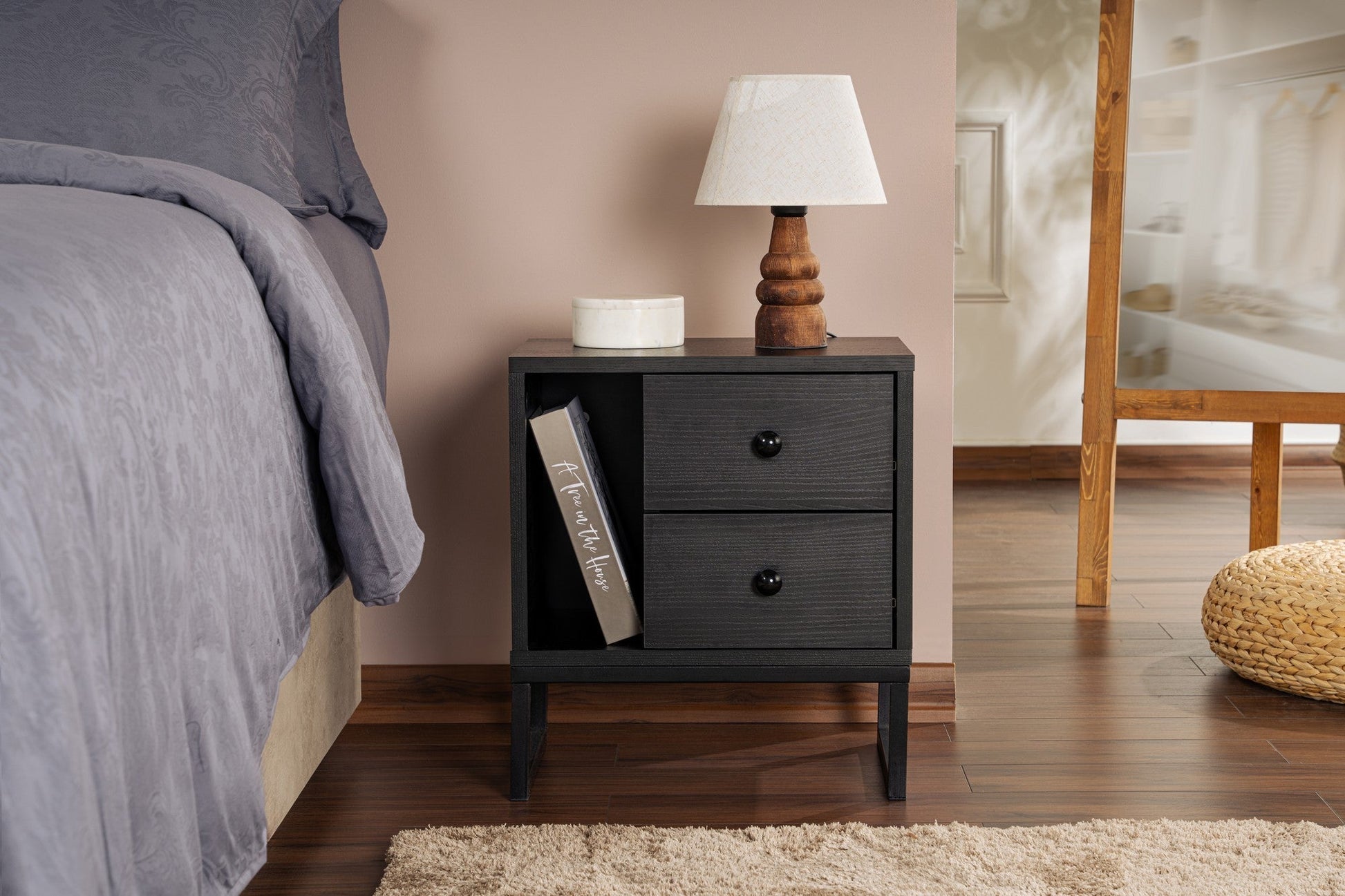 Noćni ormarić Glimmer - Wood Black, Black | AG-vitahome.hr