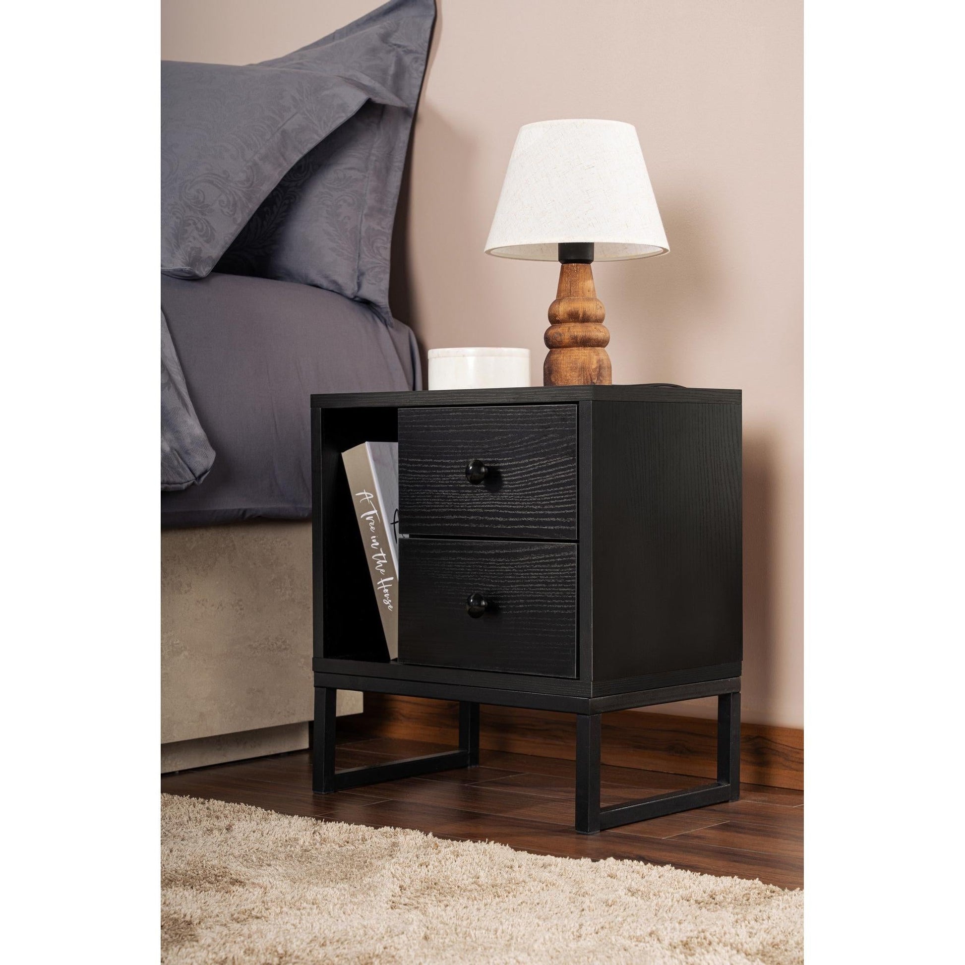 Noćni ormarić Glimmer - Wood Black, Black | AG-vitahome.hr
