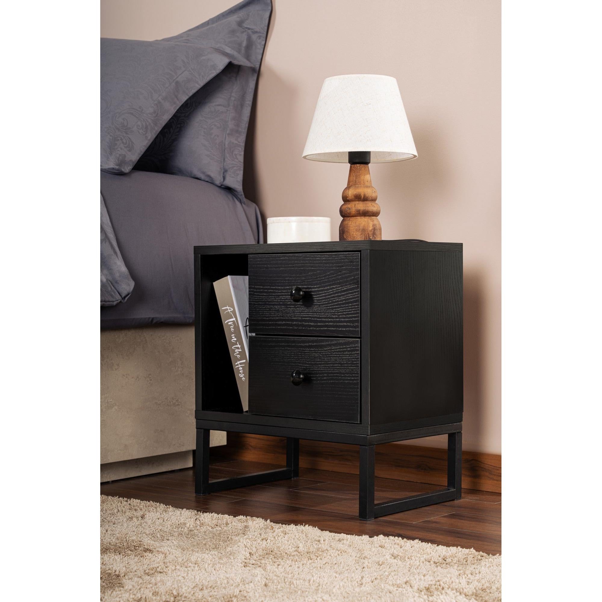 Noćni ormarić Glimmer - Wood Black, Black | AG-vitahome.hr