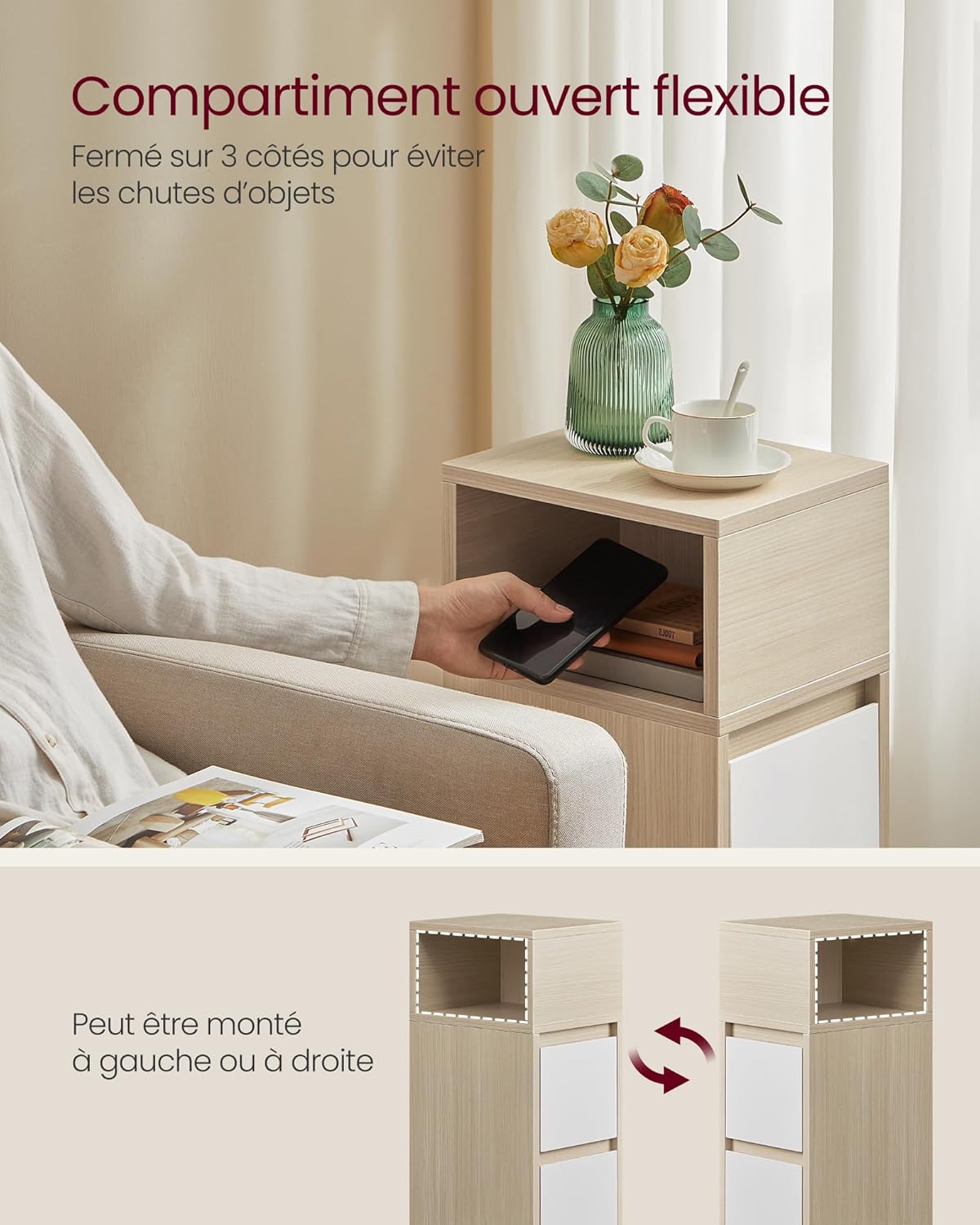 Noćni ormarić s 2 ladice, 30 x 25 x 65 cm, bež i bijele boje | VASAGLE-VASAGLE-Vita Home