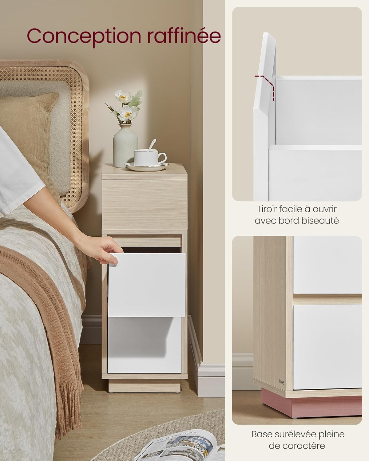 Noćni ormarić s 2 ladice, 30 x 25 x 65 cm, bež i bijele boje | VASAGLE-VASAGLE-Vita Home