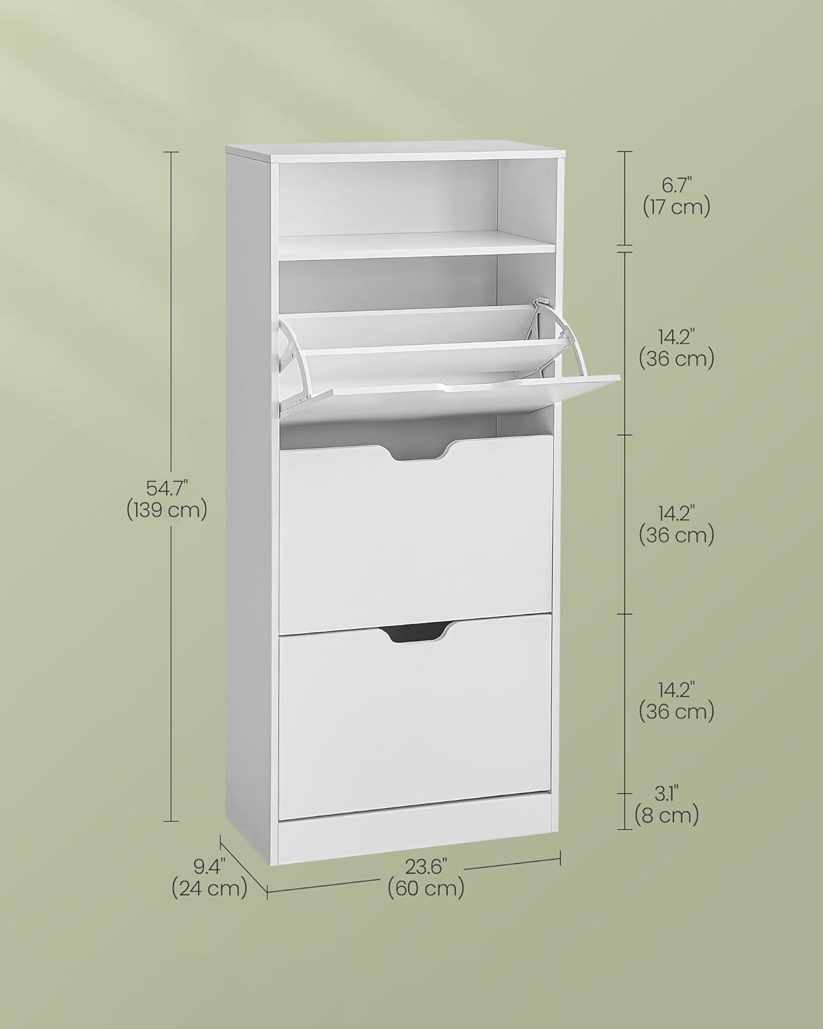Noćni ormarić s 2 ladice i otvorenim pretincem, 30 x 25 x 65 cm, bijeli| VASAGLE-VASAGLE-Vita Home