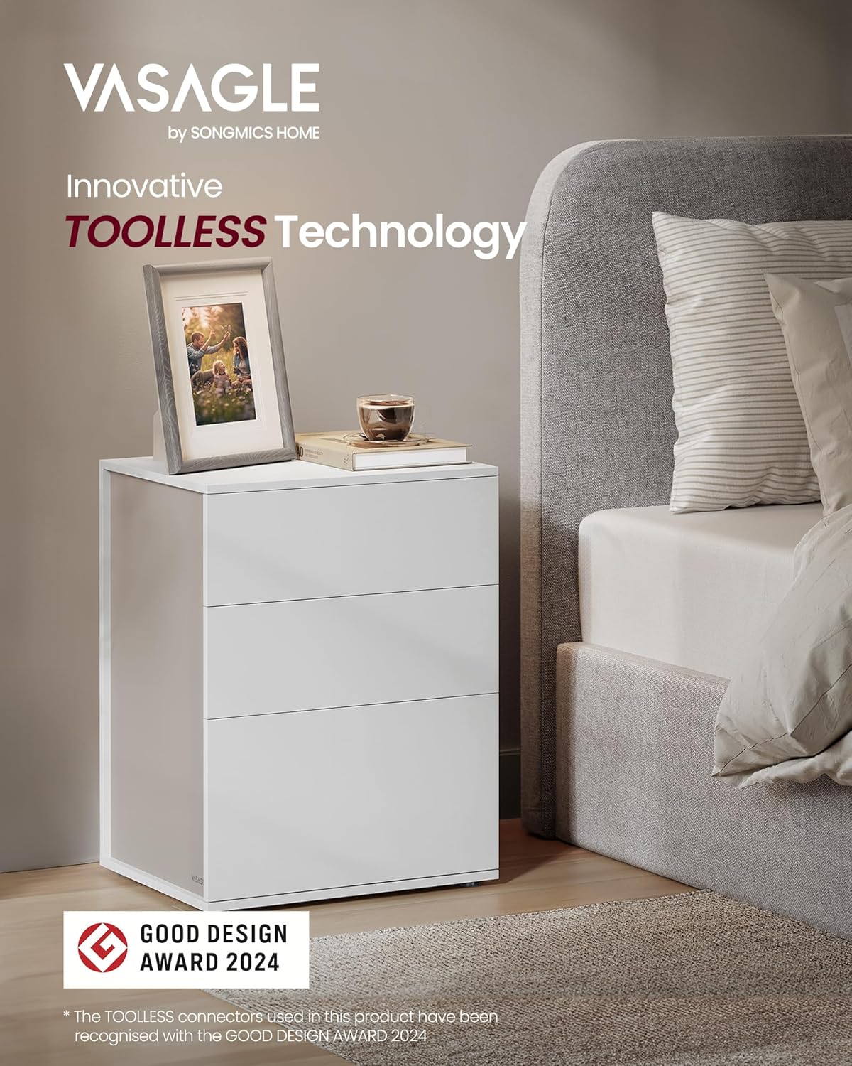 Noćni ormarić s 3 ladice, 35 x 45 x 58.7 cm, bež i bijele boje | VASAGLE-VASAGLE-Vita Home