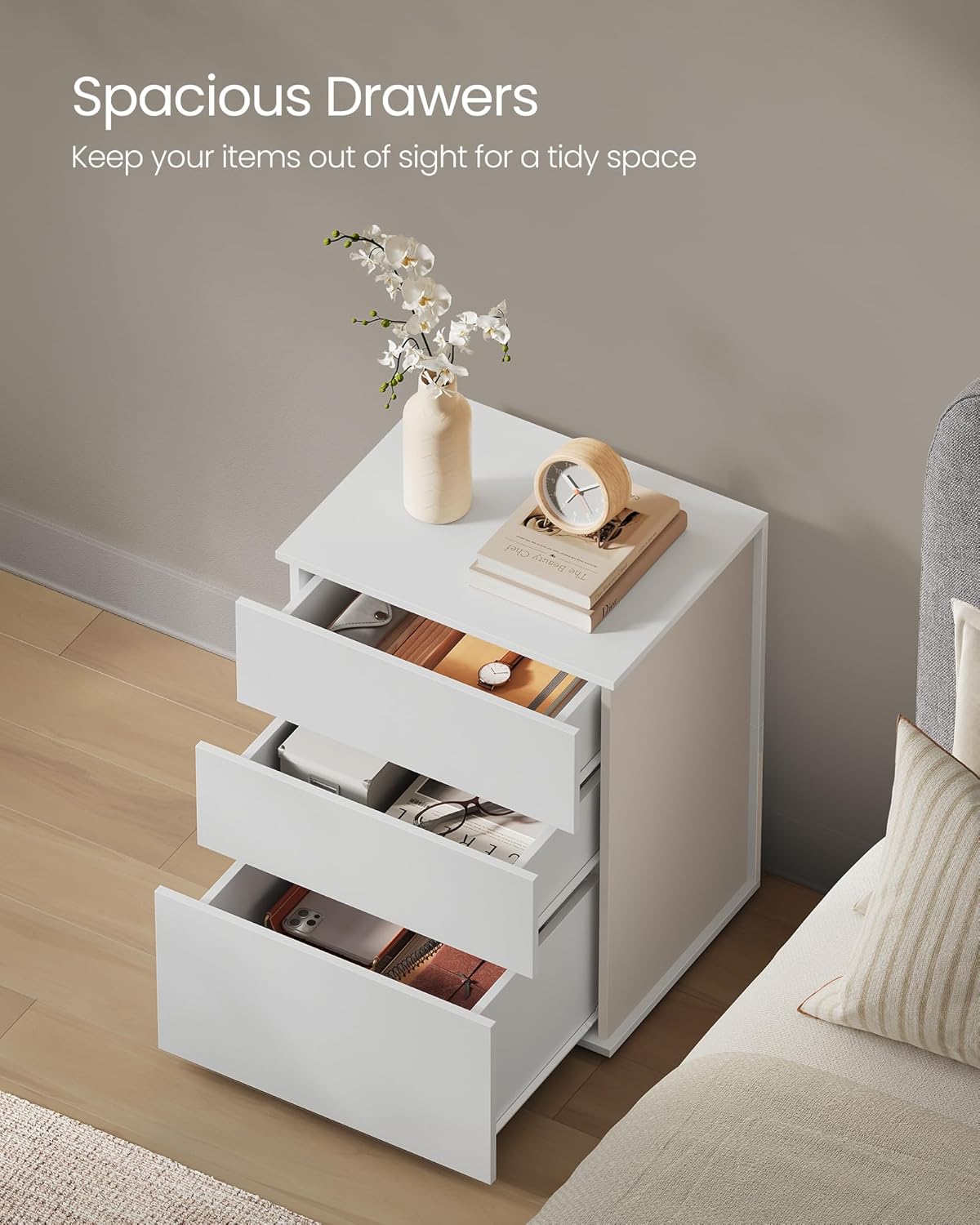 Noćni ormarić s 3 ladice, 35 x 45 x 58.7 cm, bež i bijele boje | VASAGLE-VASAGLE-Vita Home