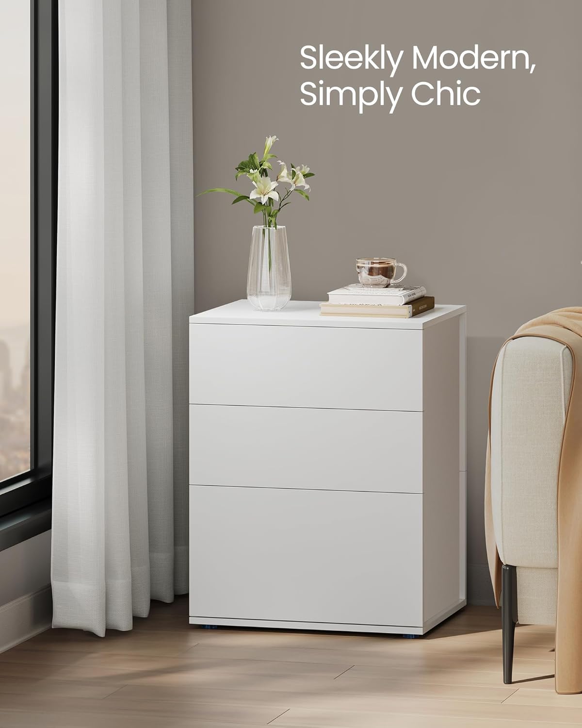 Noćni ormarić s 3 ladice, 35 x 45 x 58.7 cm, bež i bijele boje | VASAGLE-VASAGLE-Vita Home