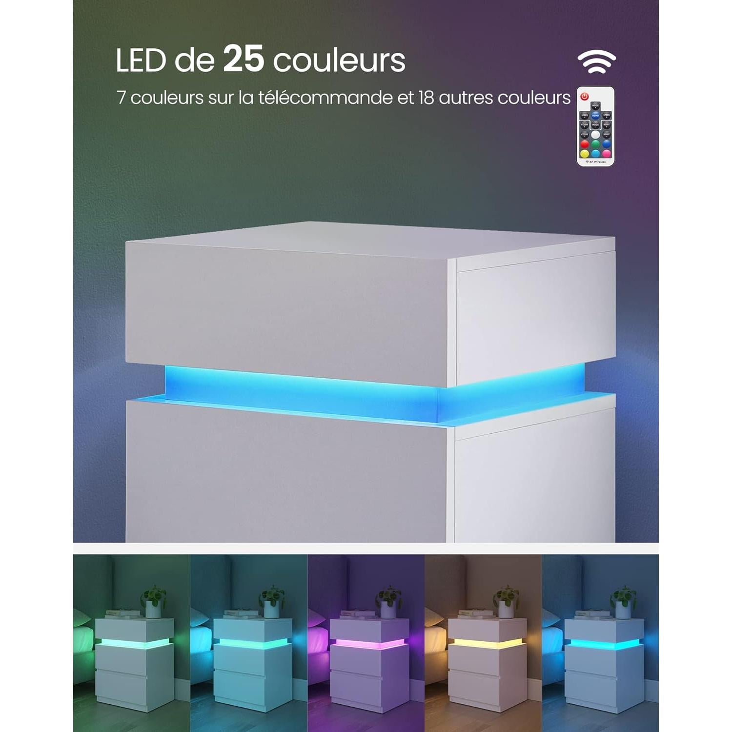 Noćni ormarić s LED rasvjetom i 3 ladice, 35 x 40 x 55 cm, bijele boje | VASAGLE-vitahome.hr