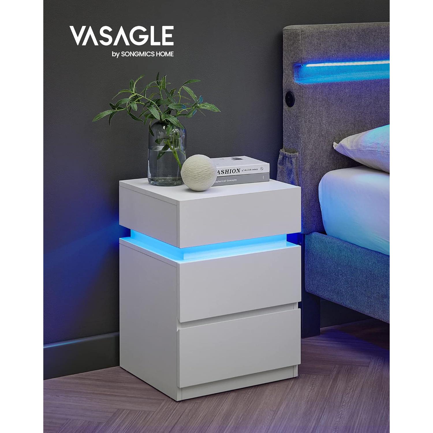 Noćni ormarić s LED rasvjetom i 3 ladice, 35 x 40 x 55 cm, bijele boje | VASAGLE-vitahome.hr