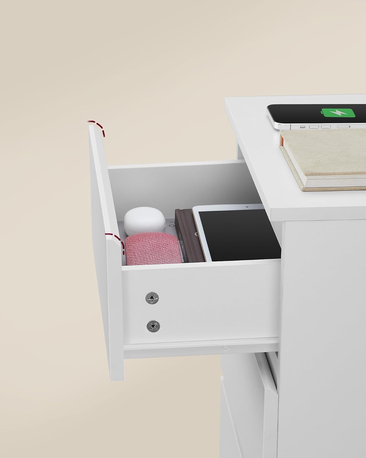 Noćni ormarić set od 2 komada, s 2 utičnice i 2 USB porta, bijeli