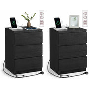 Noćni ormarić set od 2 komada, s 2 utičnice i 2 USB porta, crni