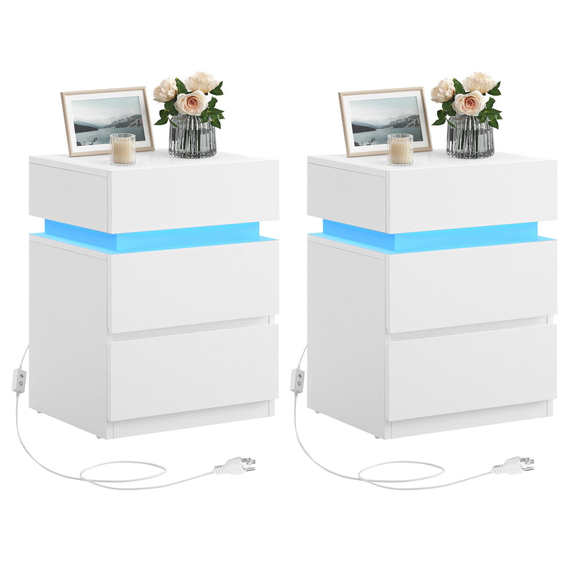 Noćni ormarić set od 2 komada, s LED rasvjetom, 35×40×55 cm, oblačno bijela