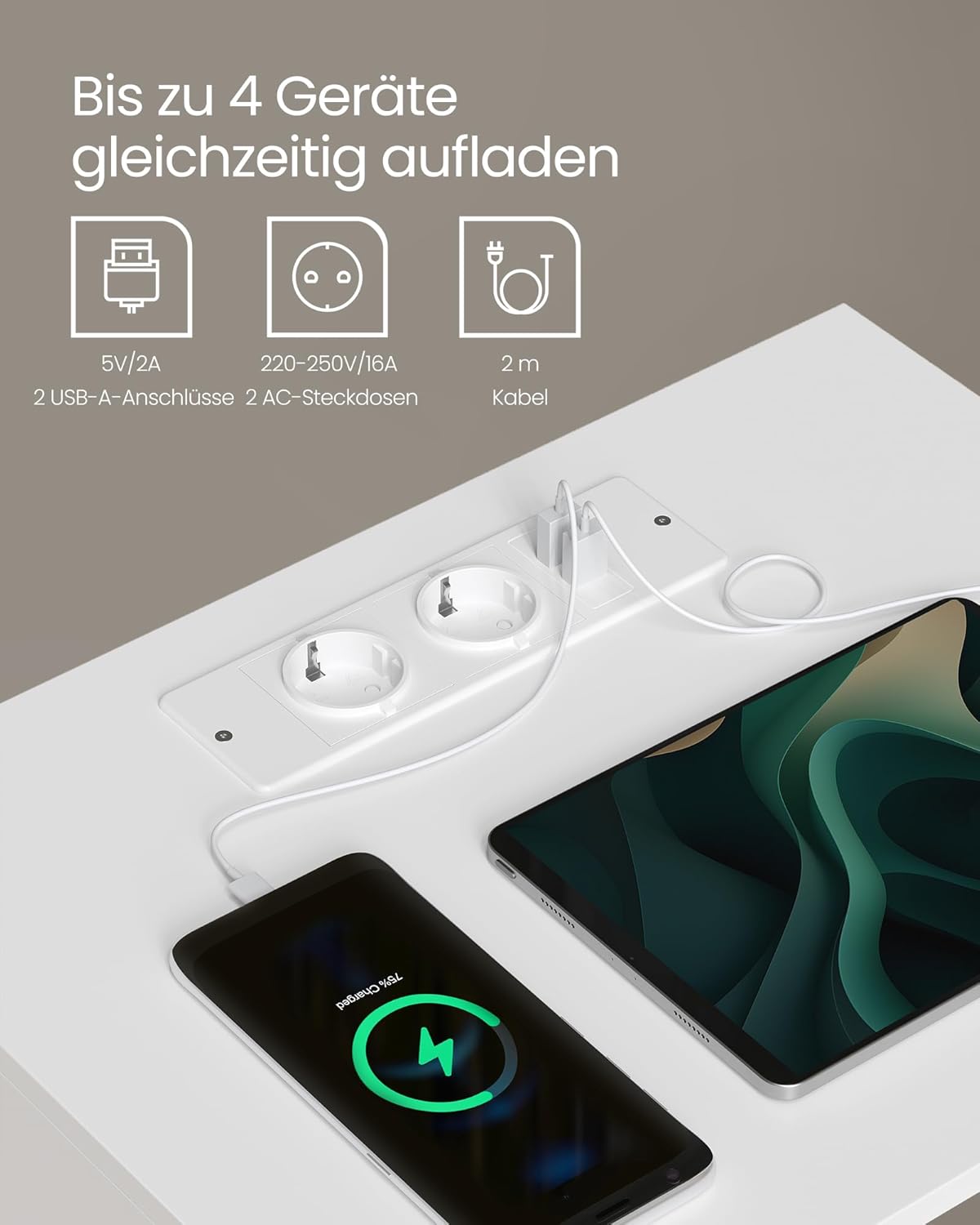 Noćni ormarić set od 2 komada s ugrađenom funkcijom punjenja, mat bijeli