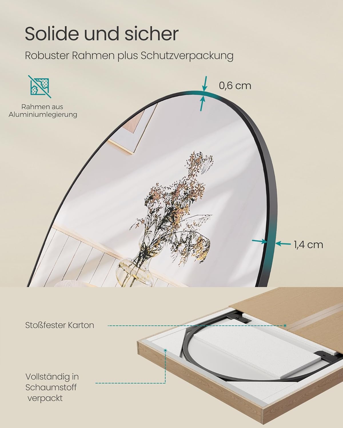 Ogledalo pune dužine, 160 x 50 cm, okvir od aluminijske legure crne boje | SONGMICS-SONGMICS-Vita Home