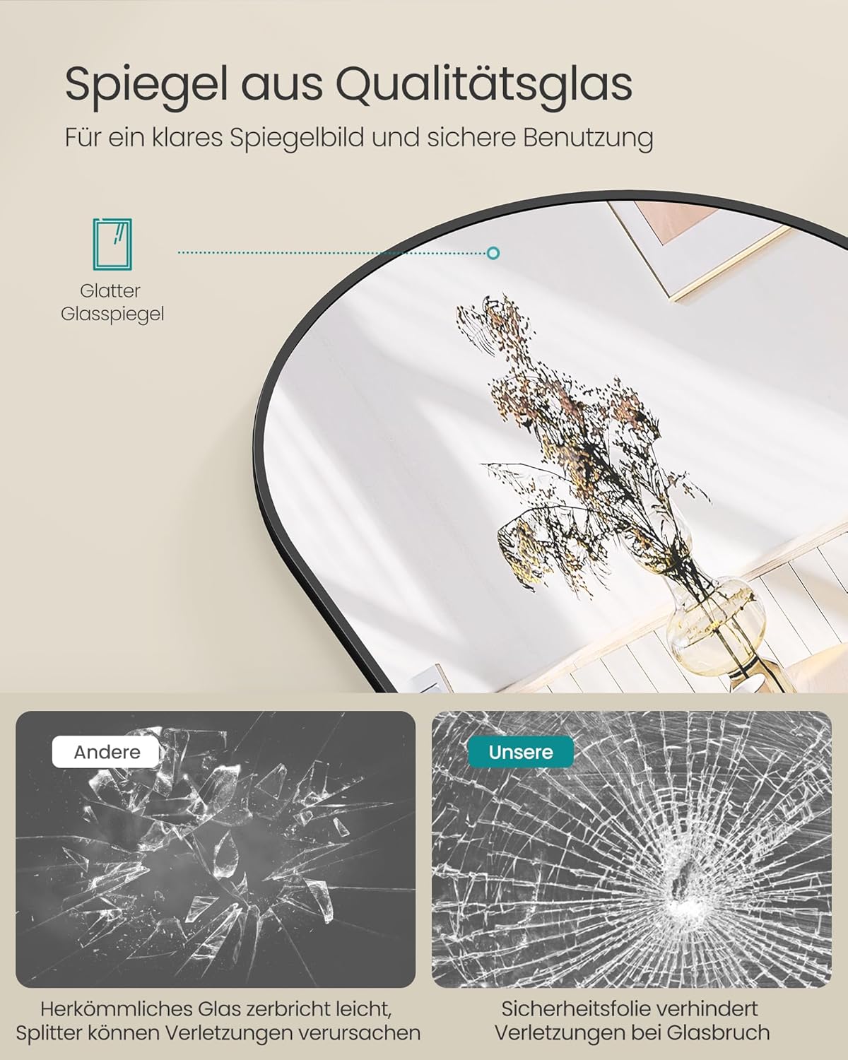 Ogledalo pune dužine, 160 x 50 cm, okvir od aluminijske legure crne boje | SONGMICS-SONGMICS-Vita Home