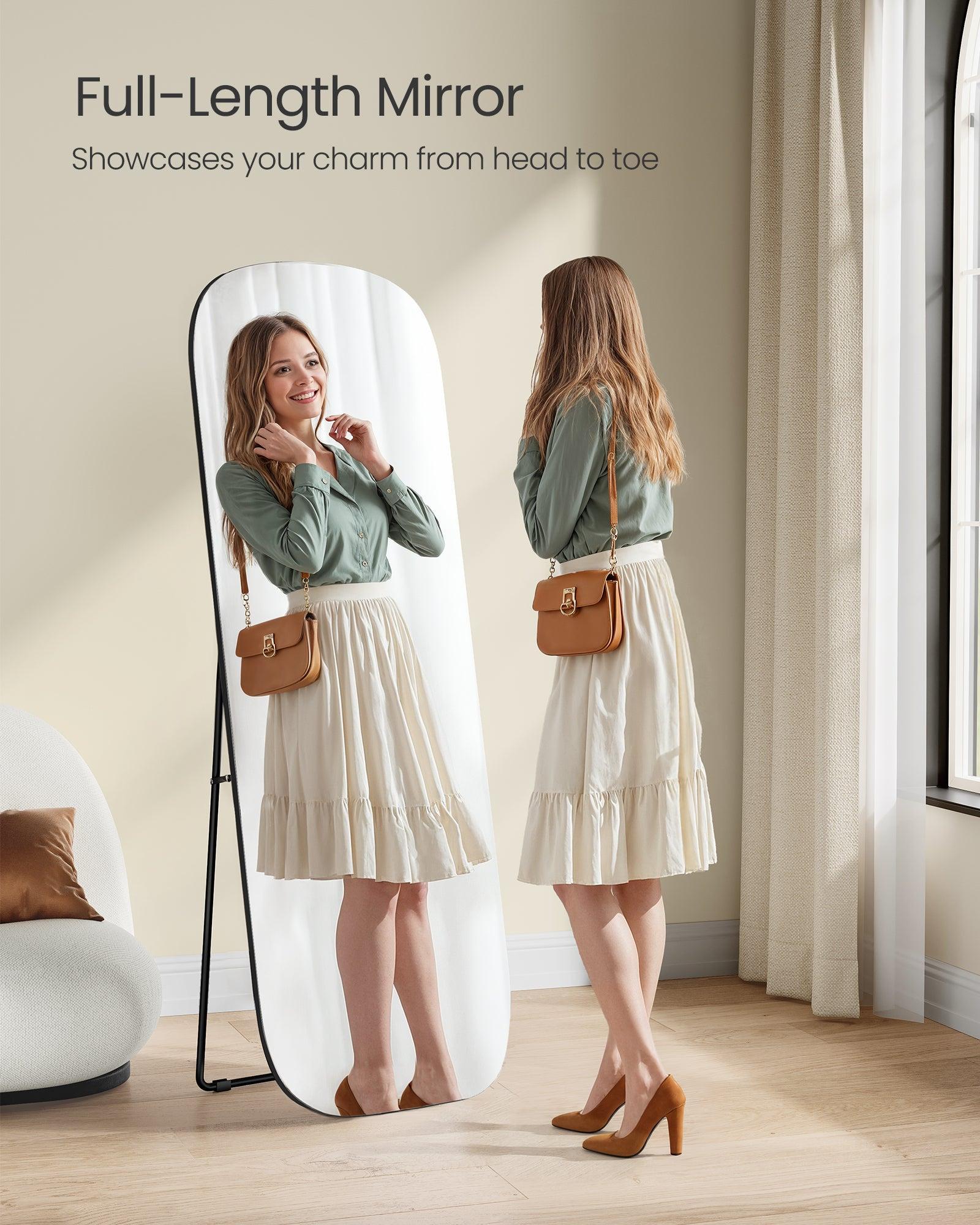 Ogledalo pune dužine, samostojeće ogledalo sa zaobljenim kutovima, crno