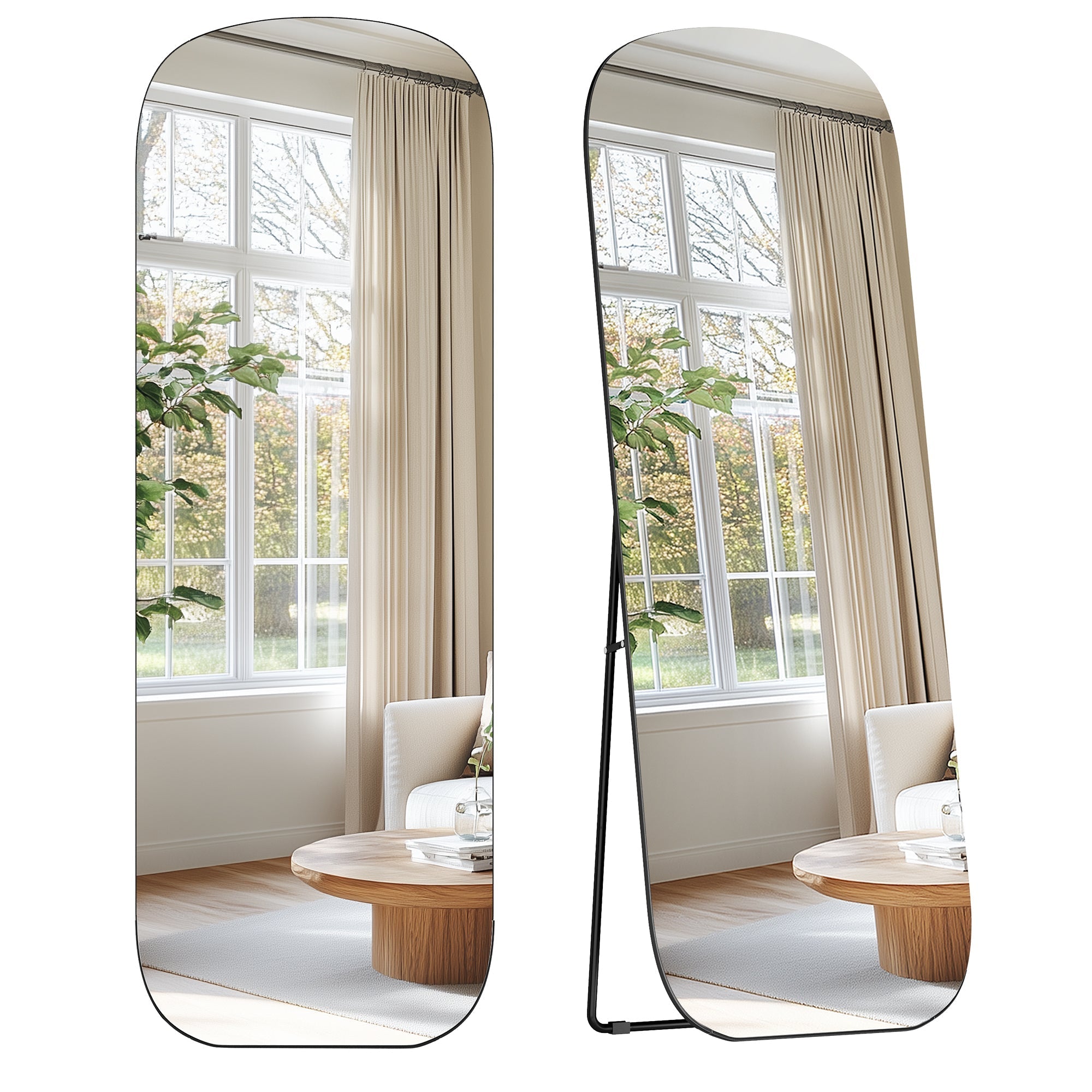 Ogledalo pune dužine, samostojeće ogledalo sa zaobljenim kutovima, crno