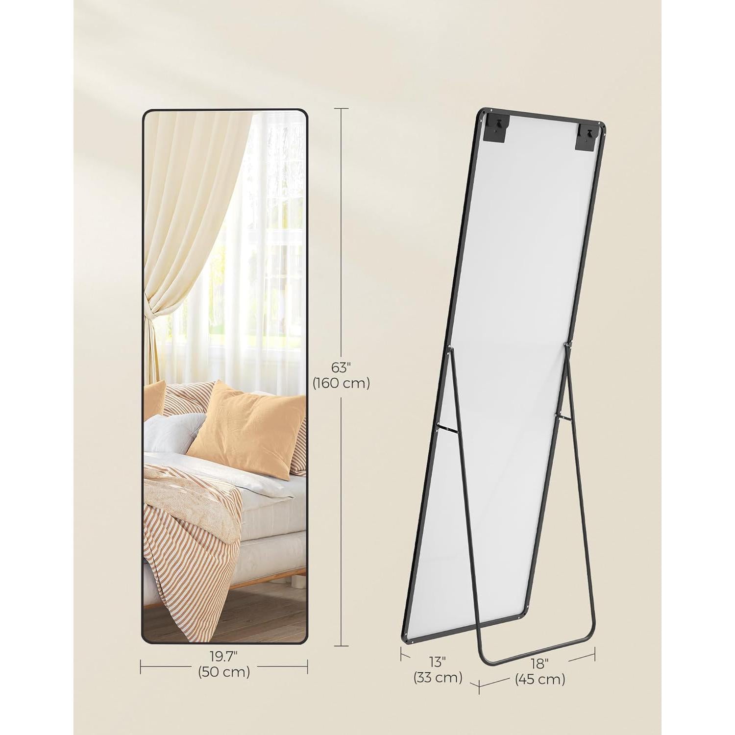 Ogledalo pune visine, 160 x 50 cm, aluminijski okvir, crne boje | SONGMICS-vitahome.hr