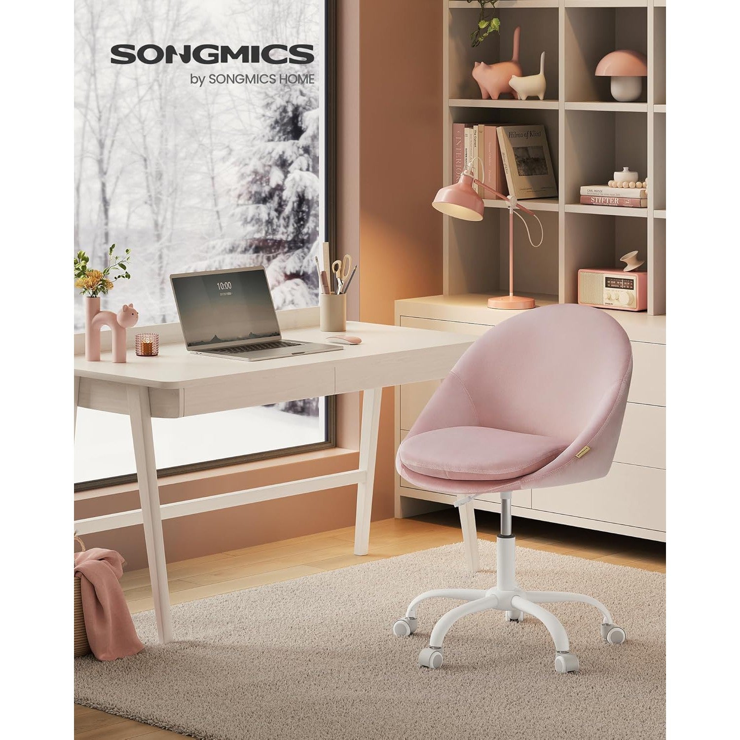 Okretna stolica na kotače s naslonom, 60 x 60 x (80–90) cm, ružičasta | SONGMICS-vitahome.hr