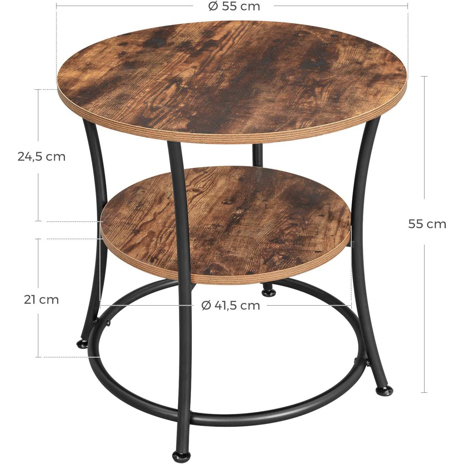 Okrugli pomoćni stolić s 2 police, mali stolić za kavu 55 x 55 cm | Vasagle-vitahome.hr