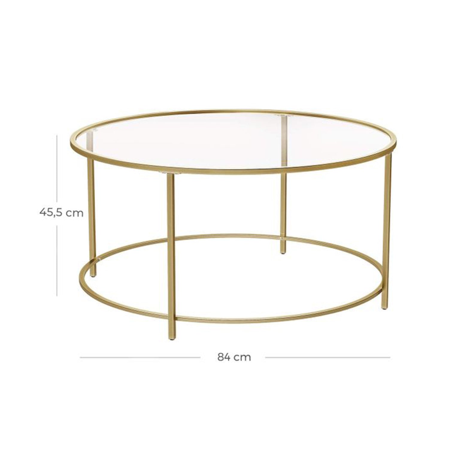 Okrugli stakleni stolić za kavu, 84 x 84 x 45,5 cm, zlatne boje | Vasagle-vitahome.hr