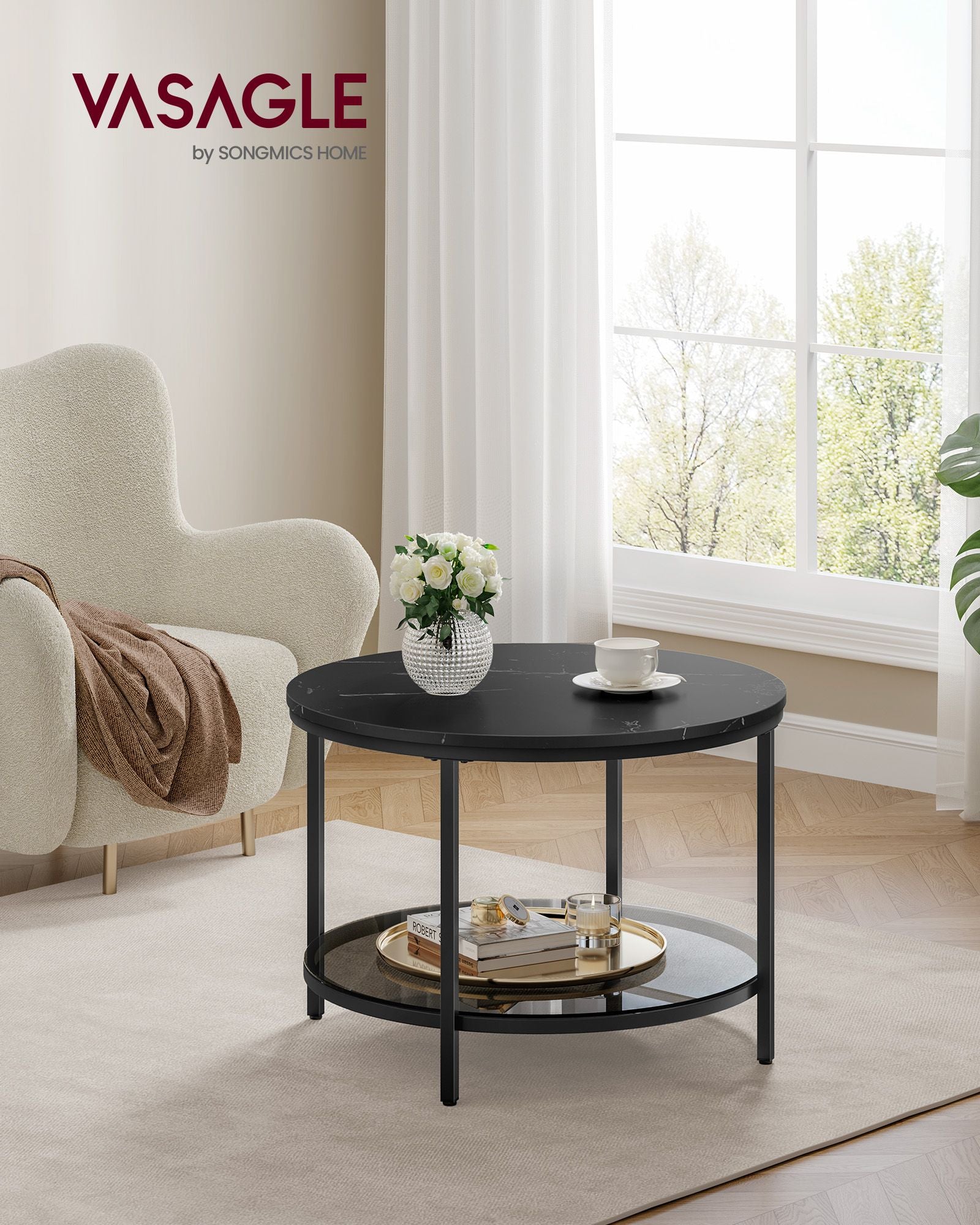 Okrugli stolić za kavu dimenzija 65 x 46 cm (ø x v), crne boje | VASAGLE-vitahome.hr
