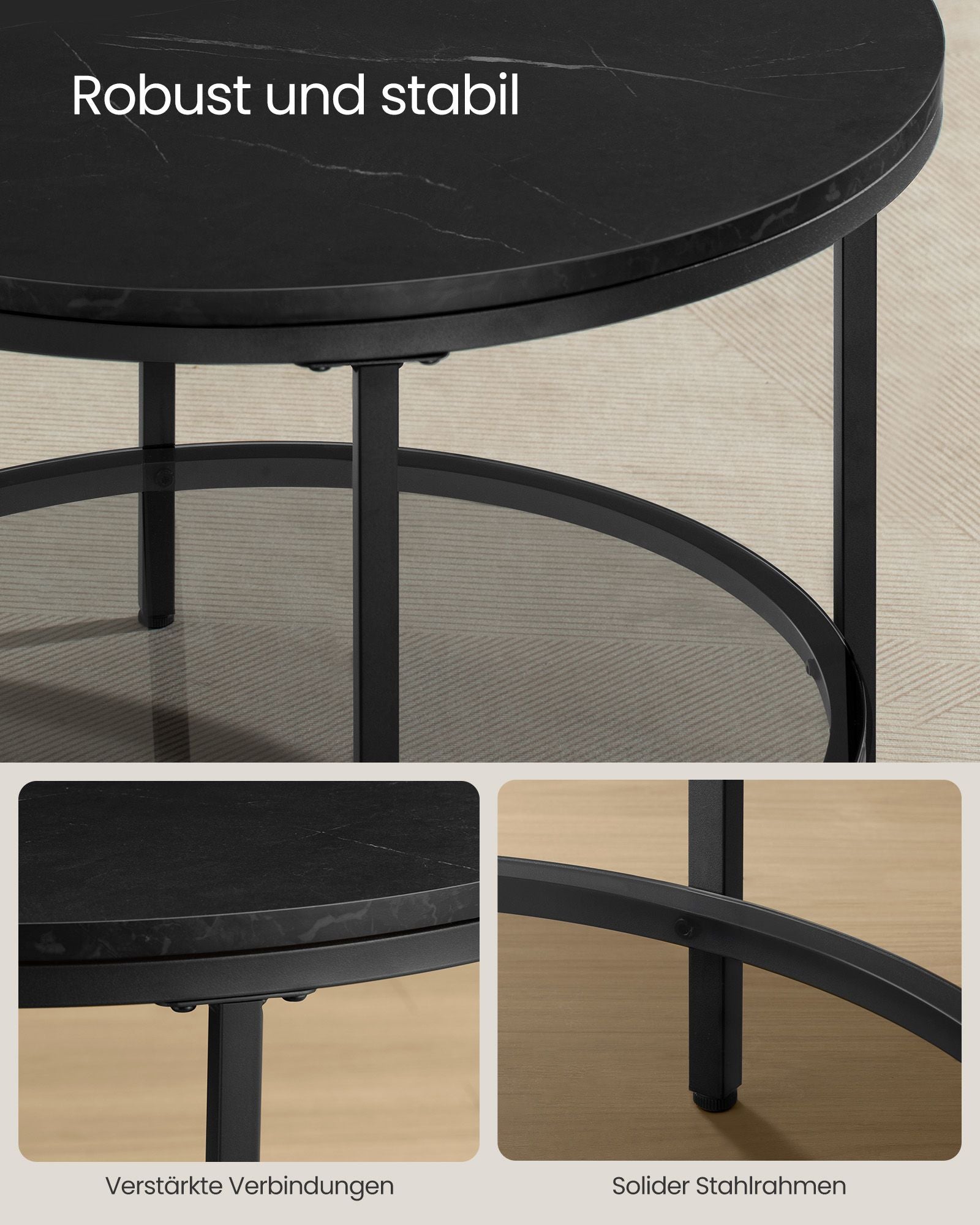 Okrugli stolić za kavu dimenzija 65 x 46 cm (ø x v), crne boje | VASAGLE-vitahome.hr