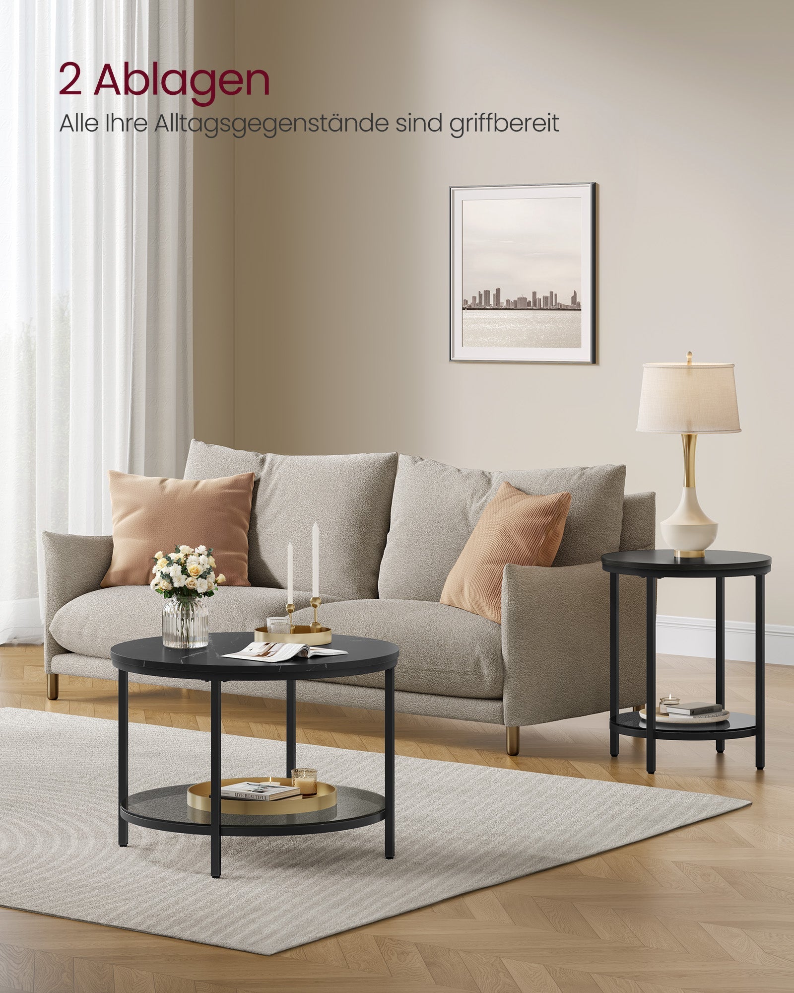 Okrugli stolić za kavu dimenzija 65 x 46 cm (ø x v), crne boje | VASAGLE-vitahome.hr
