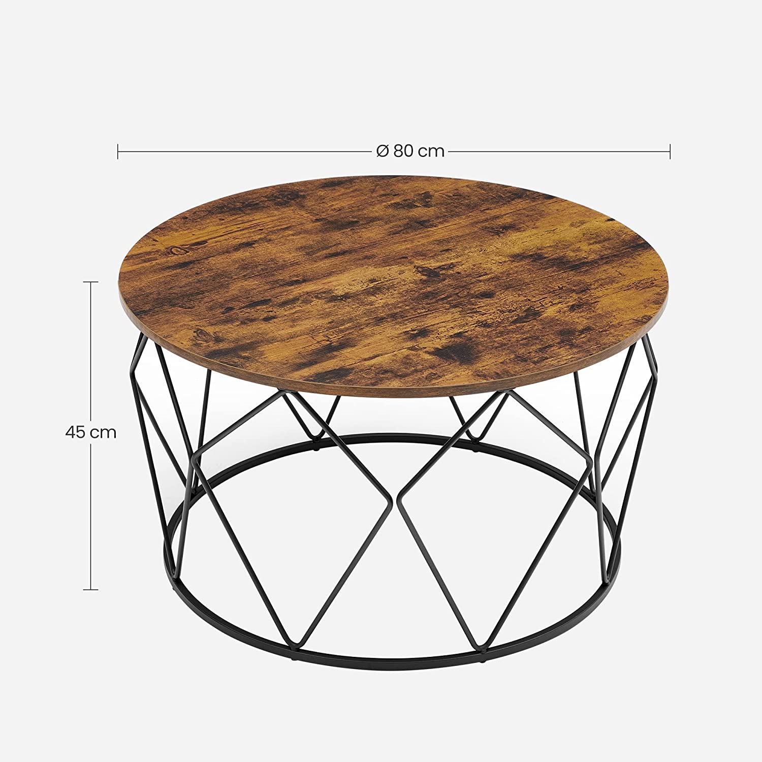 Okrugli stolić za kavu, moderne konstrukcije, 80 x 45 cm, rustikalno smeđa | VASAGLE-vitahome.hr
