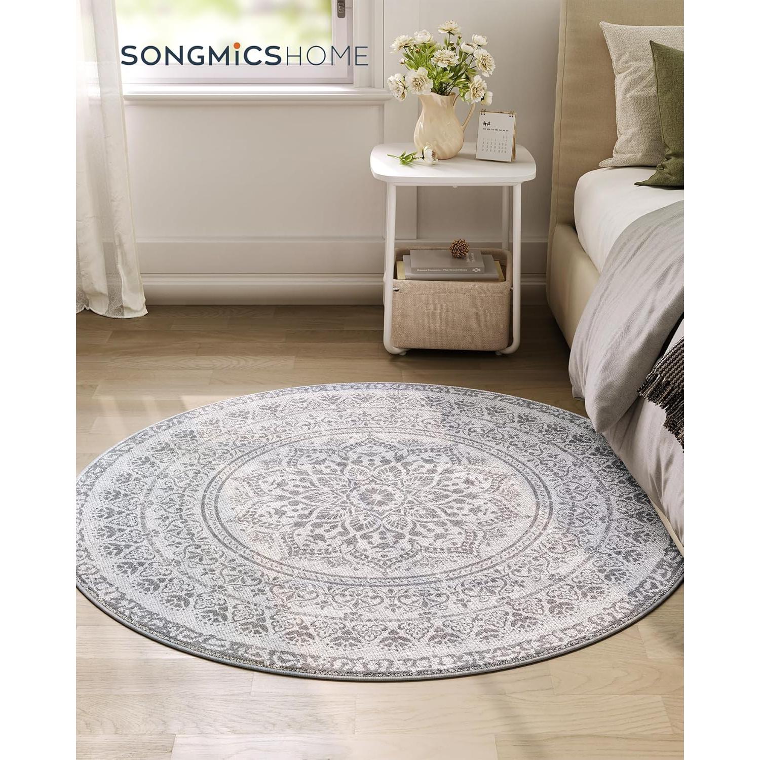 Okrugli tepih promjera 120 cm, neklizajući, periv u perilici, sivo plavi | SONGMICS-vitahome.hr