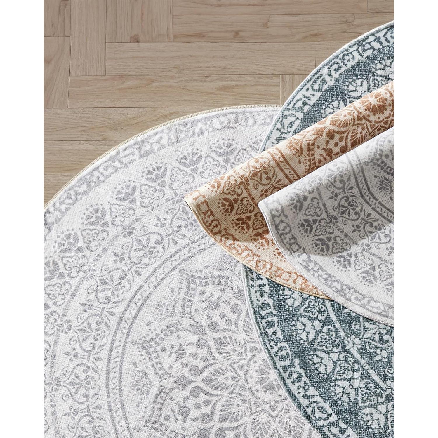 Okrugli tepih promjera 120 cm, neklizajući, periv u perilici, sivo plavi | SONGMICS-vitahome.hr