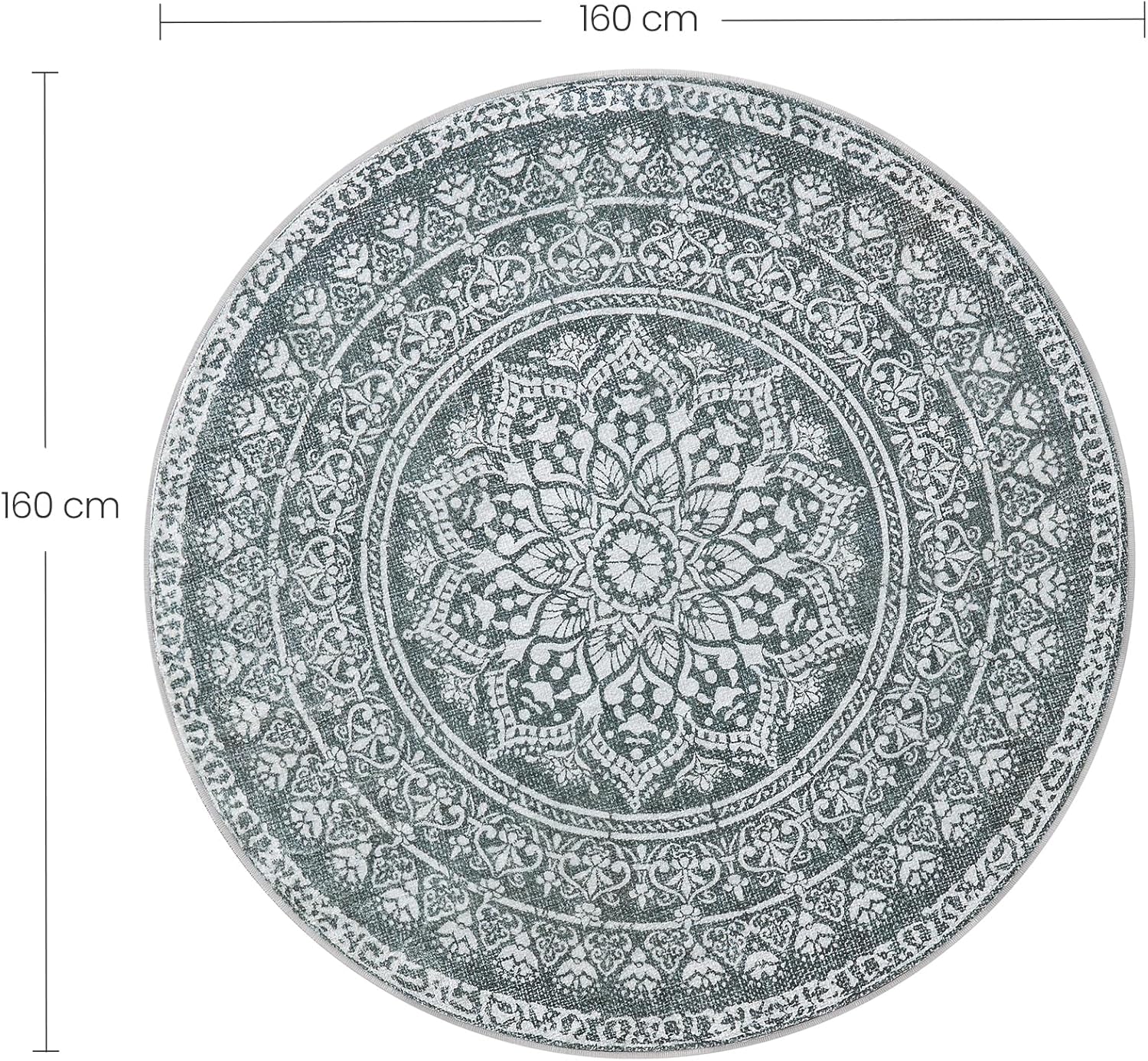 Okrugli tepih, vanjski tepih, boho, promjer 160 cm, periv, antracitno siva