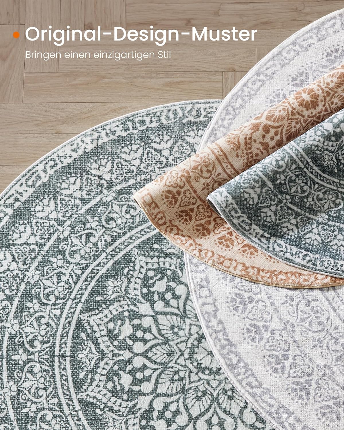 Okrugli tepih, vanjski tepih, boho, promjer 160 cm, periv, antracitno siva