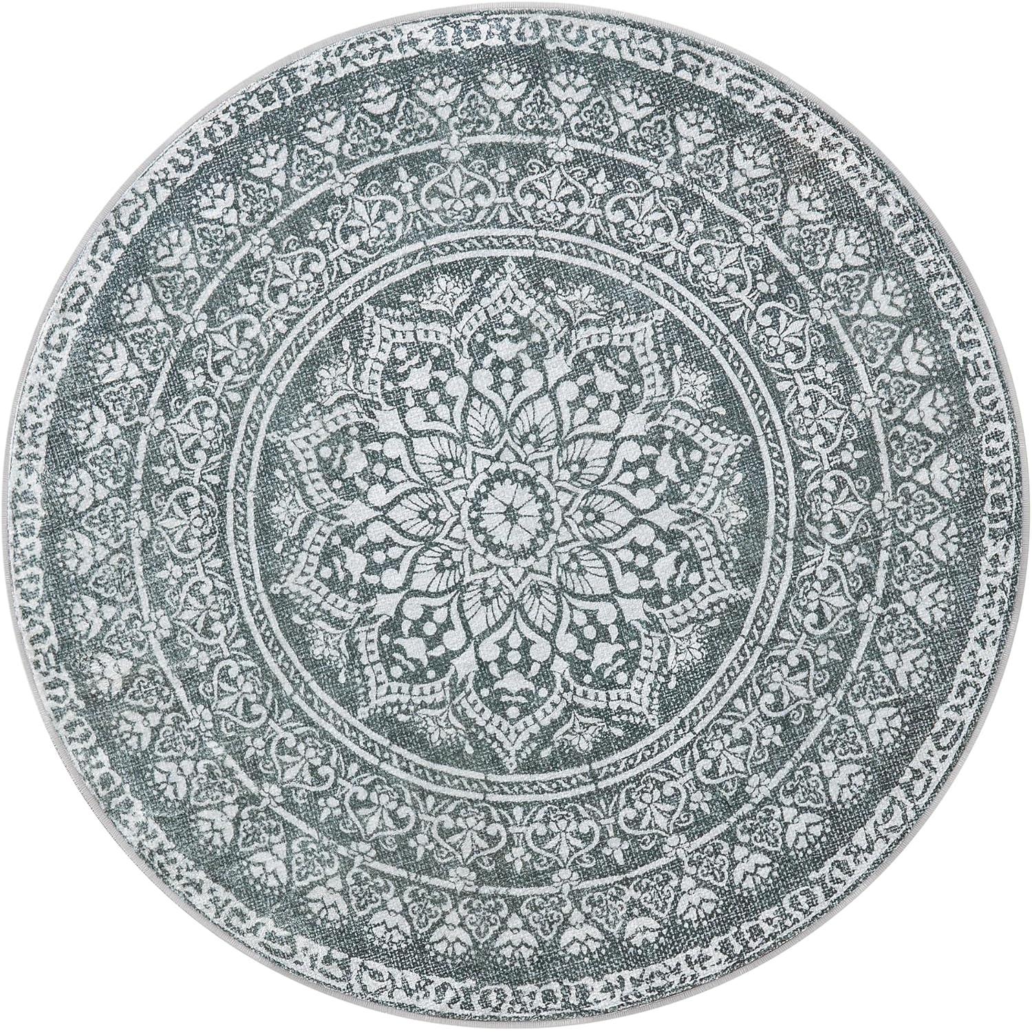 Okrugli tepih, vanjski tepih, boho, promjer 160 cm, periv, antracitno siva