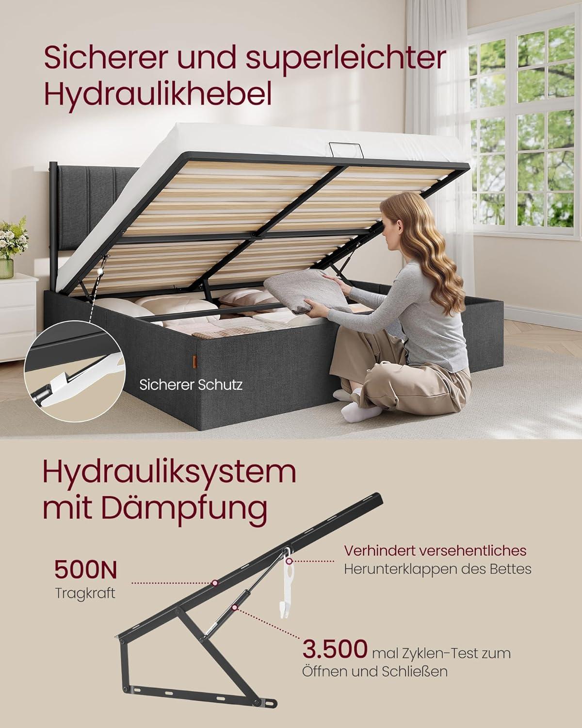 Okvir kreveta s prostorom za pohranu, bračni krevet 180 × 200 cm, sivi