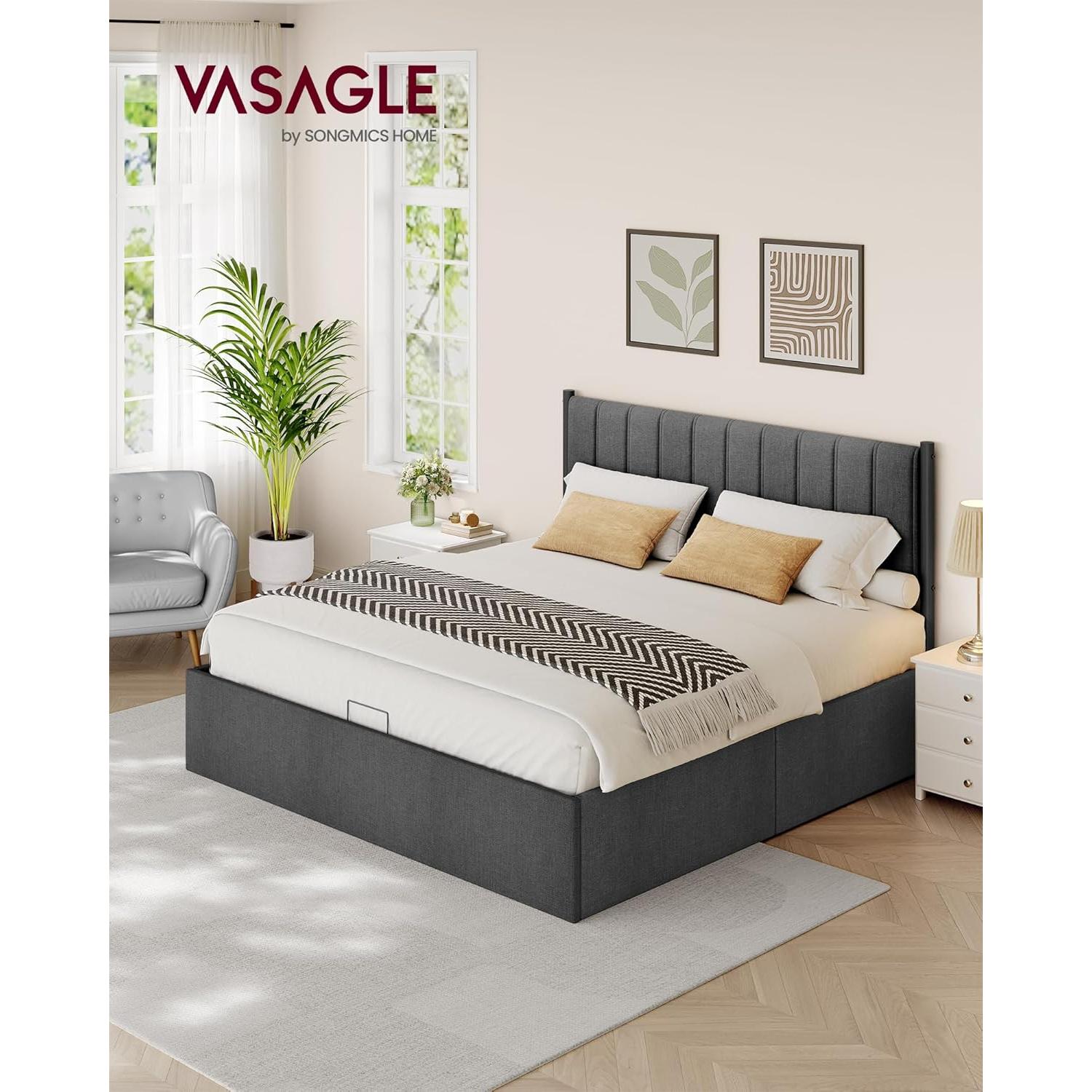 Okvir kreveta s prostorom za pohranu, bračni krevet 180 × 200 cm, sivi