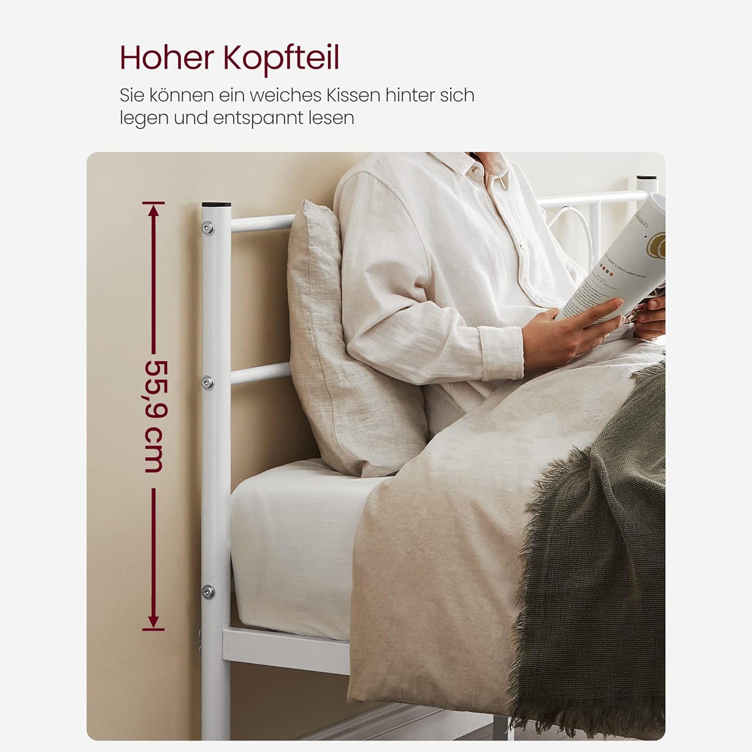 Okvir za krevet 140 x 190 cm, bračni krevet od metala, bijela boja | VASAGLE-vitahome.hr