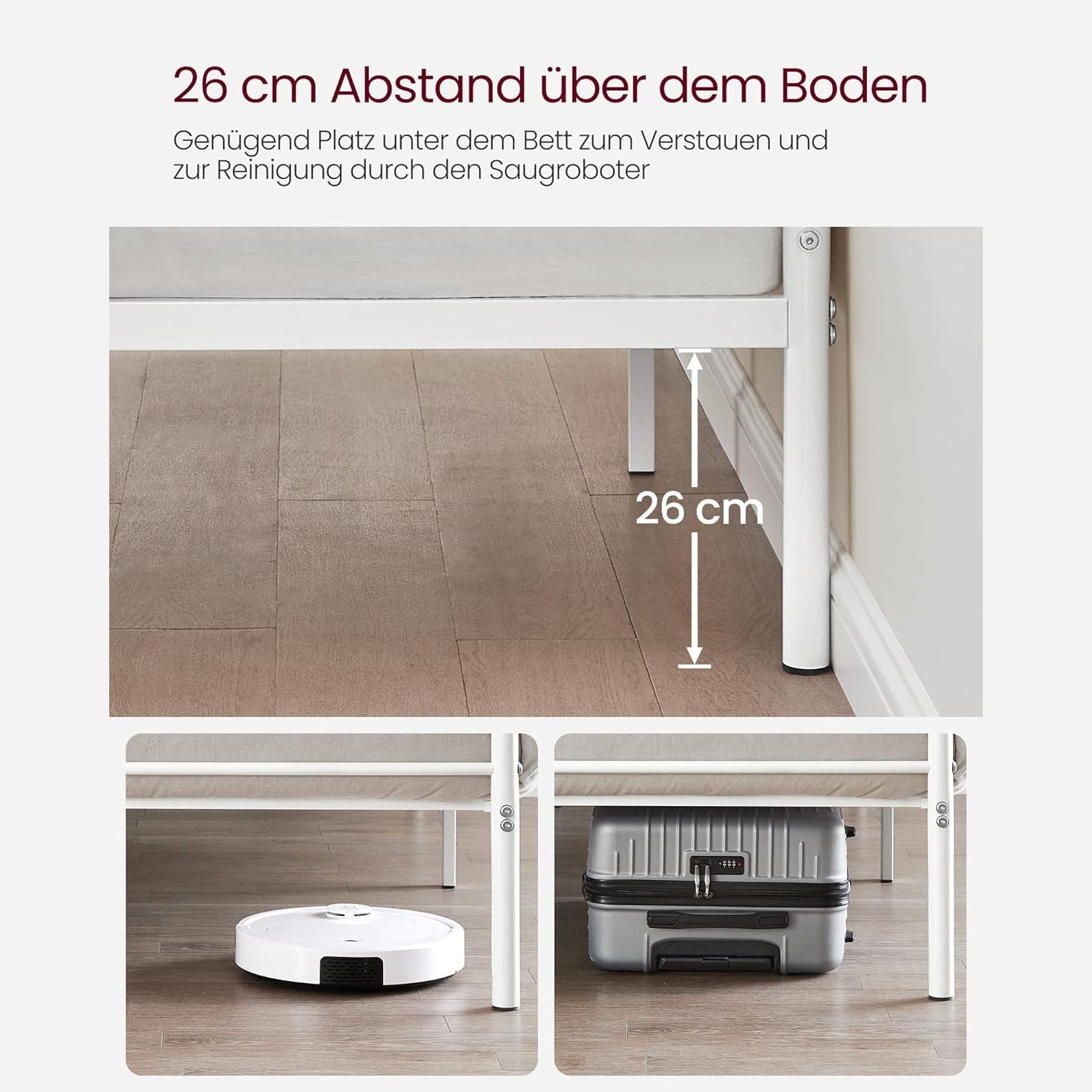 Okvir za krevet 140 x 190 cm, bračni krevet od metala, bijela boja | VASAGLE-vitahome.hr