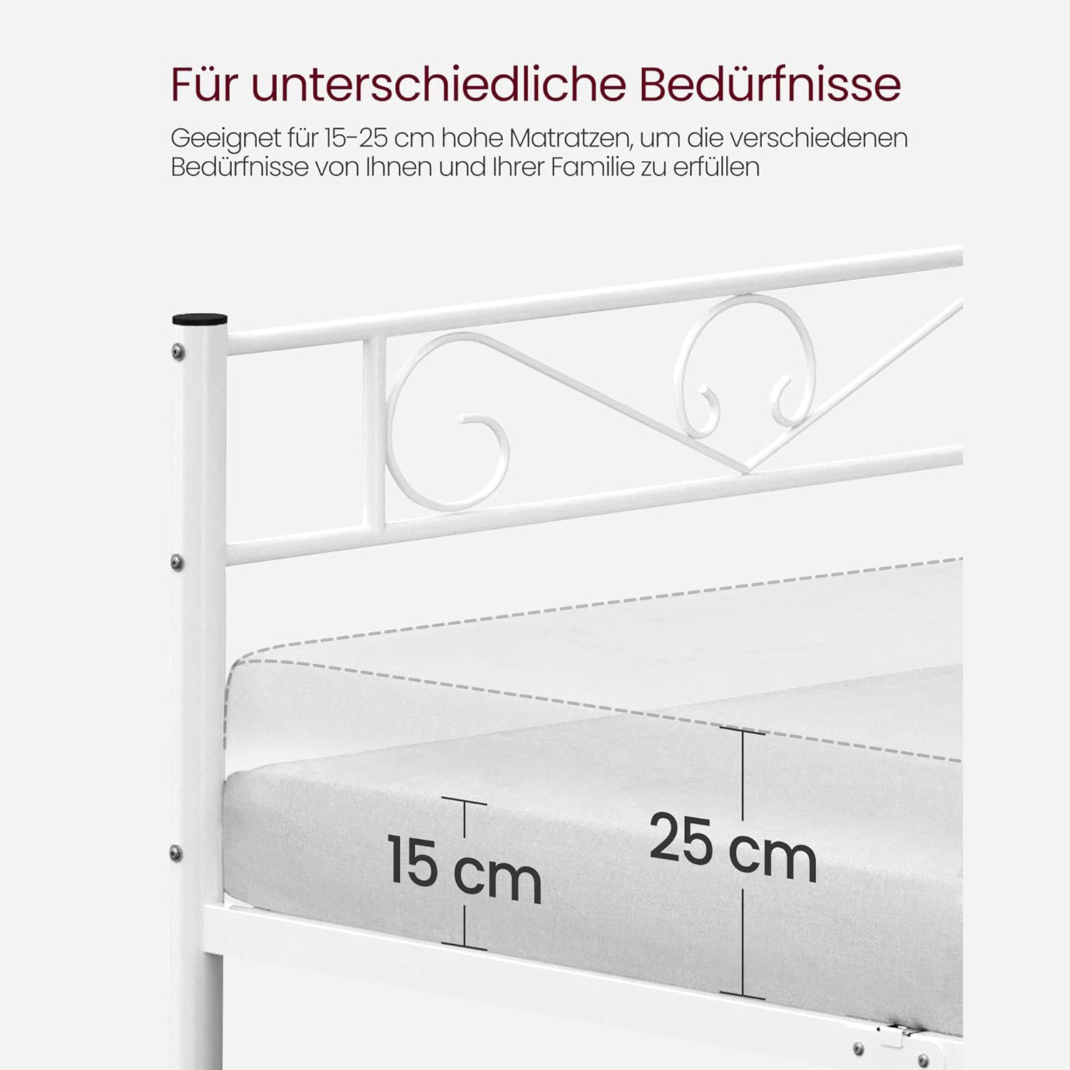 Okvir za krevet 140 x 190 cm, bračni krevet od metala, bijela boja | VASAGLE-vitahome.hr