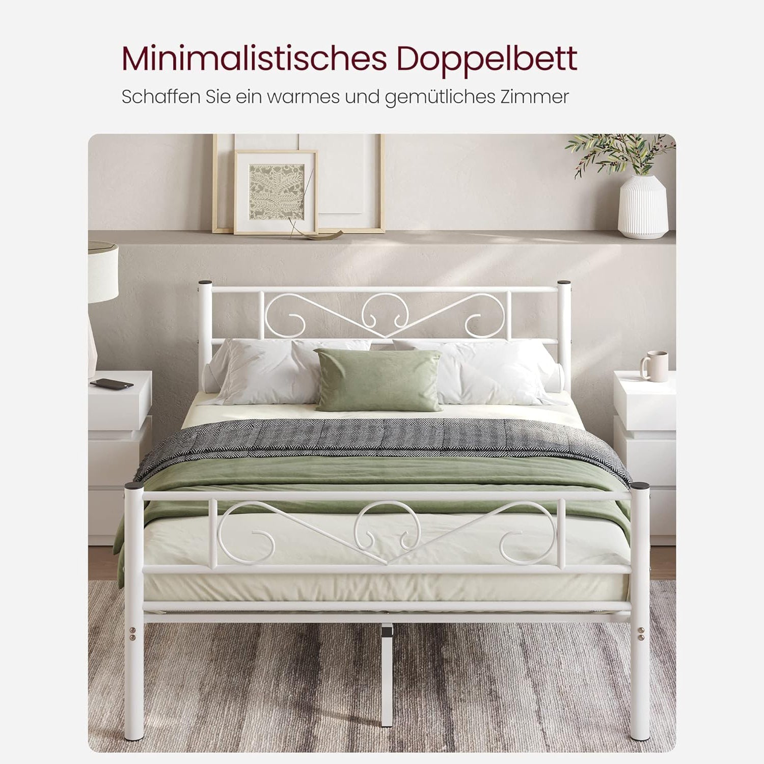 Okvir za krevet 140 x 190 cm, bračni krevet od metala, bijela boja | VASAGLE-vitahome.hr