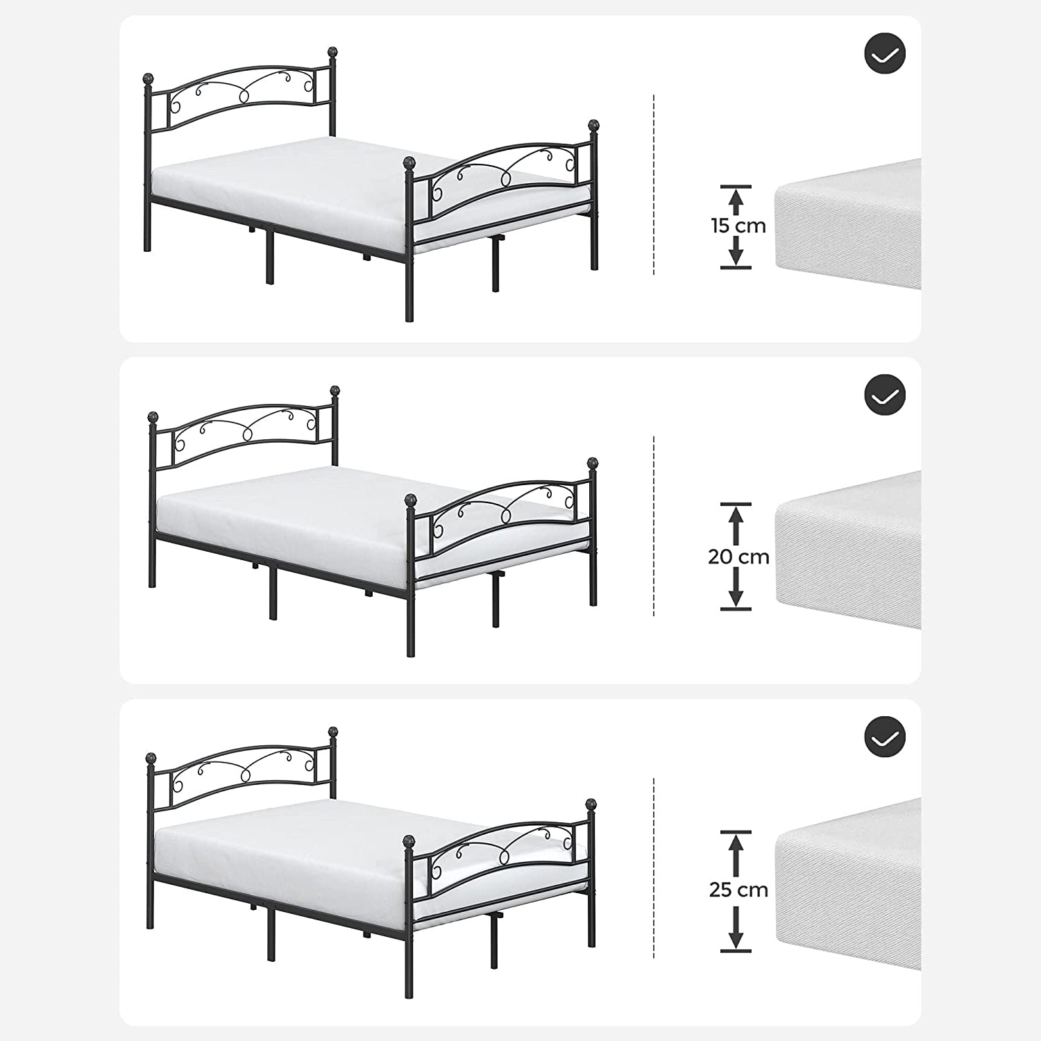 Okvir za krevet, 198 x 92,5 x 142 cm, bračni krevet od metala, crni | Vasagle-vitahome.hr