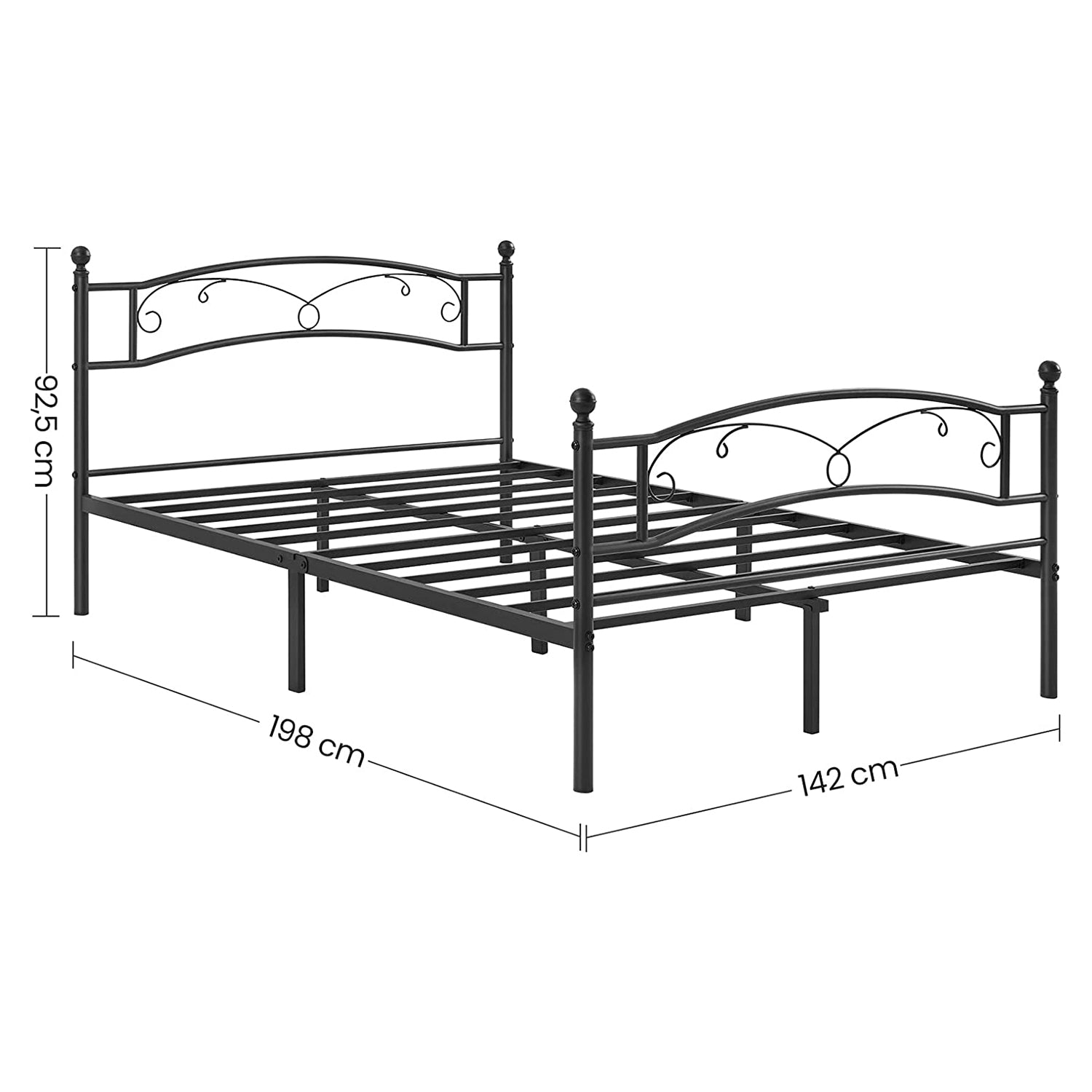 Okvir za krevet, 198 x 92,5 x 142 cm, bračni krevet od metala, crni | Vasagle-vitahome.hr