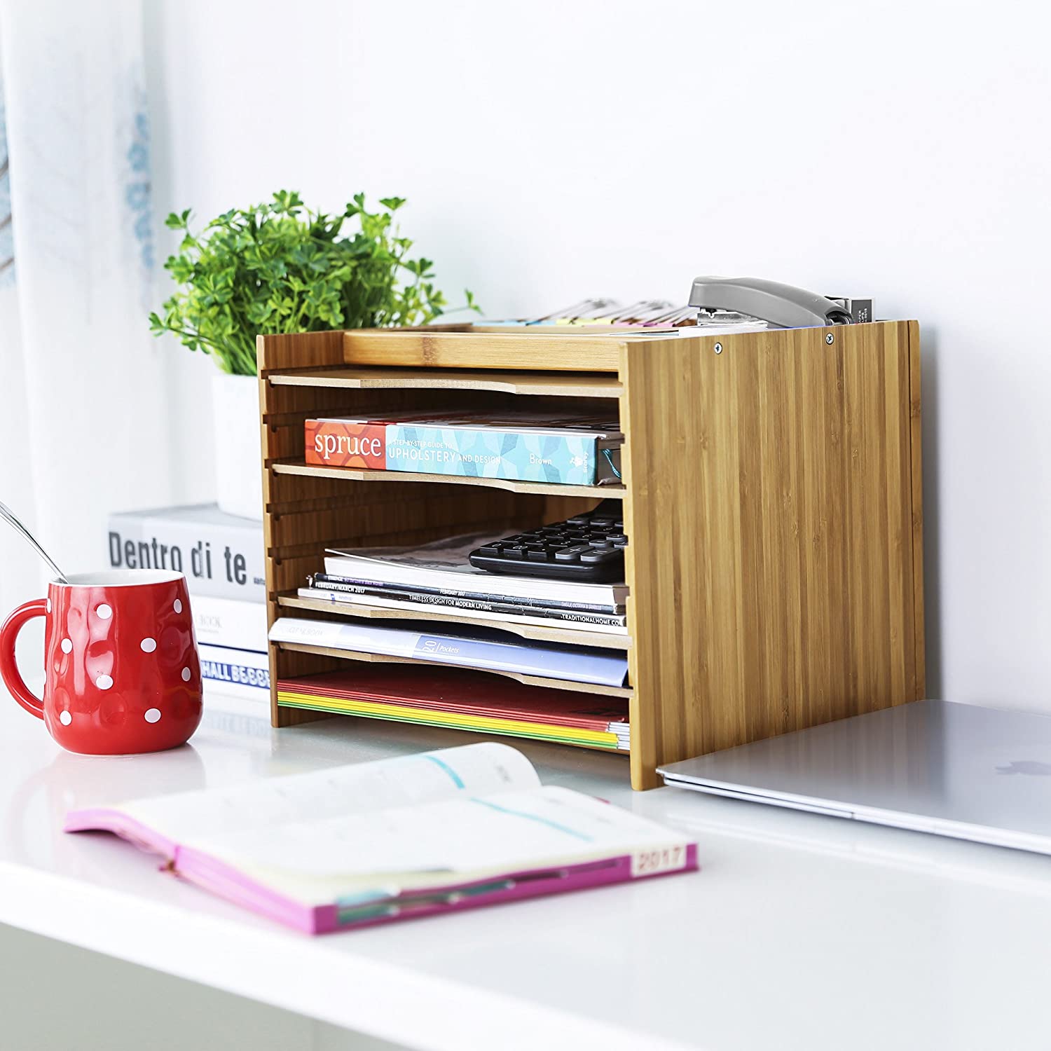 Organizator datoteka od bambusa razvrstavač papira s 5 podesivih polica | SONGMICS-vitahome.hr