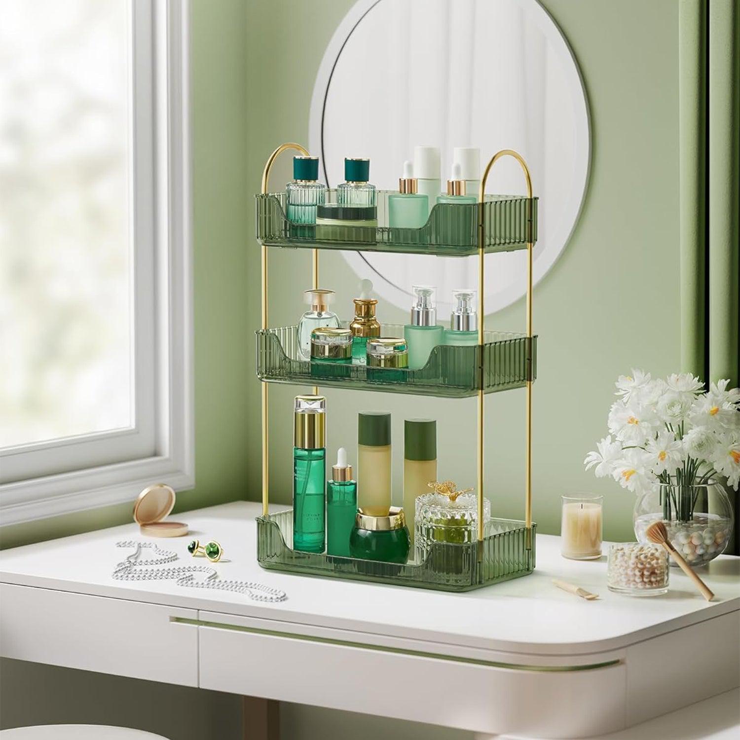 Organizator kozmetike na 3 razine, 30,5 x 16,8 x 48 cm, svjetlo zeleni i zlatni | SONGMICS-vitahome.hr