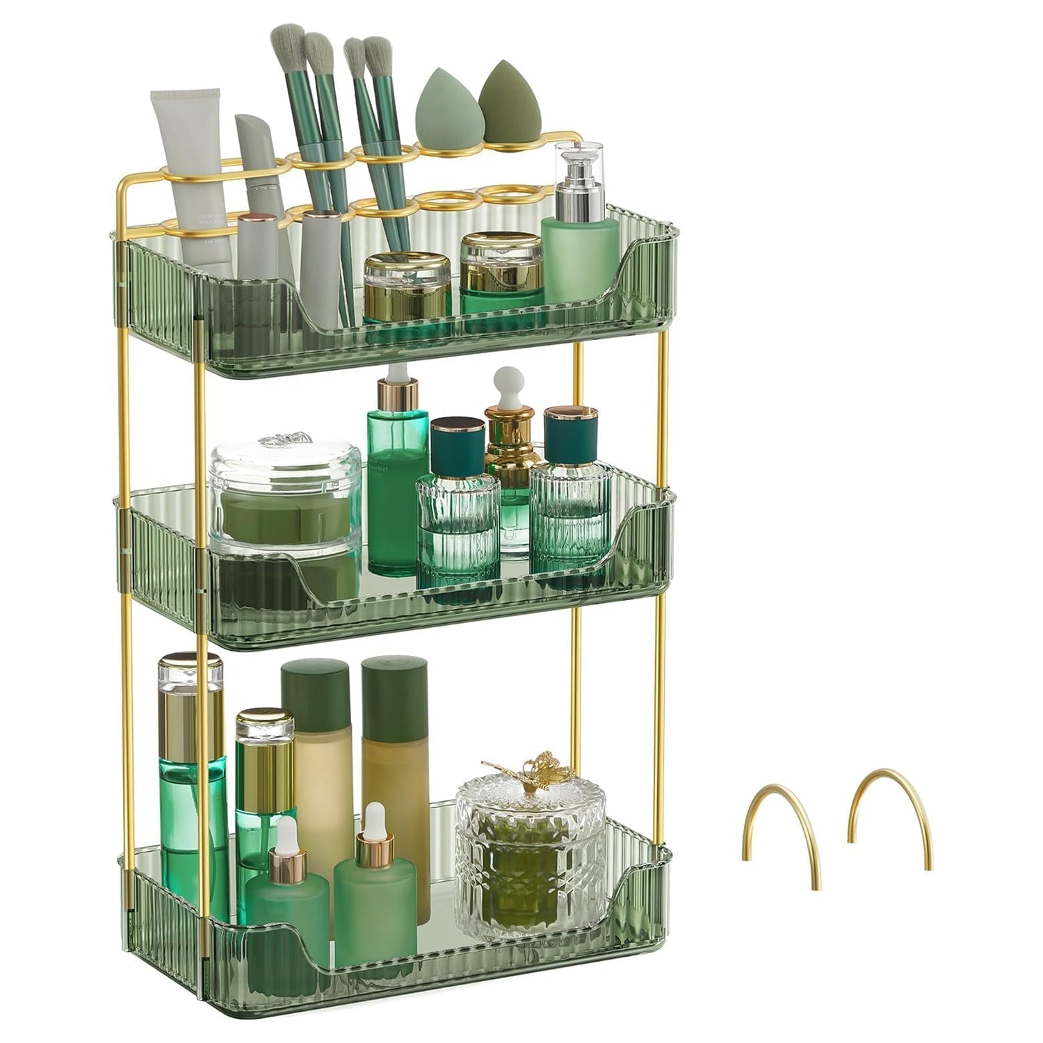 Organizator kozmetike na 3 razine, 30,5 x 16,8 x 48 cm, svjetlo zeleni i zlatni | SONGMICS-vitahome.hr
