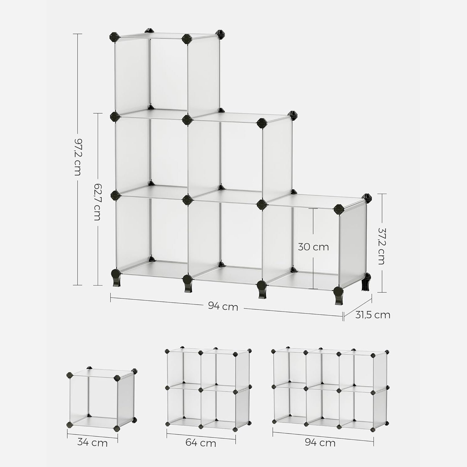 Organizator sa 6 kockastih polica za odlaganje, 93x31x93 cm, bijeli | SONGMICS-vitahome.hr