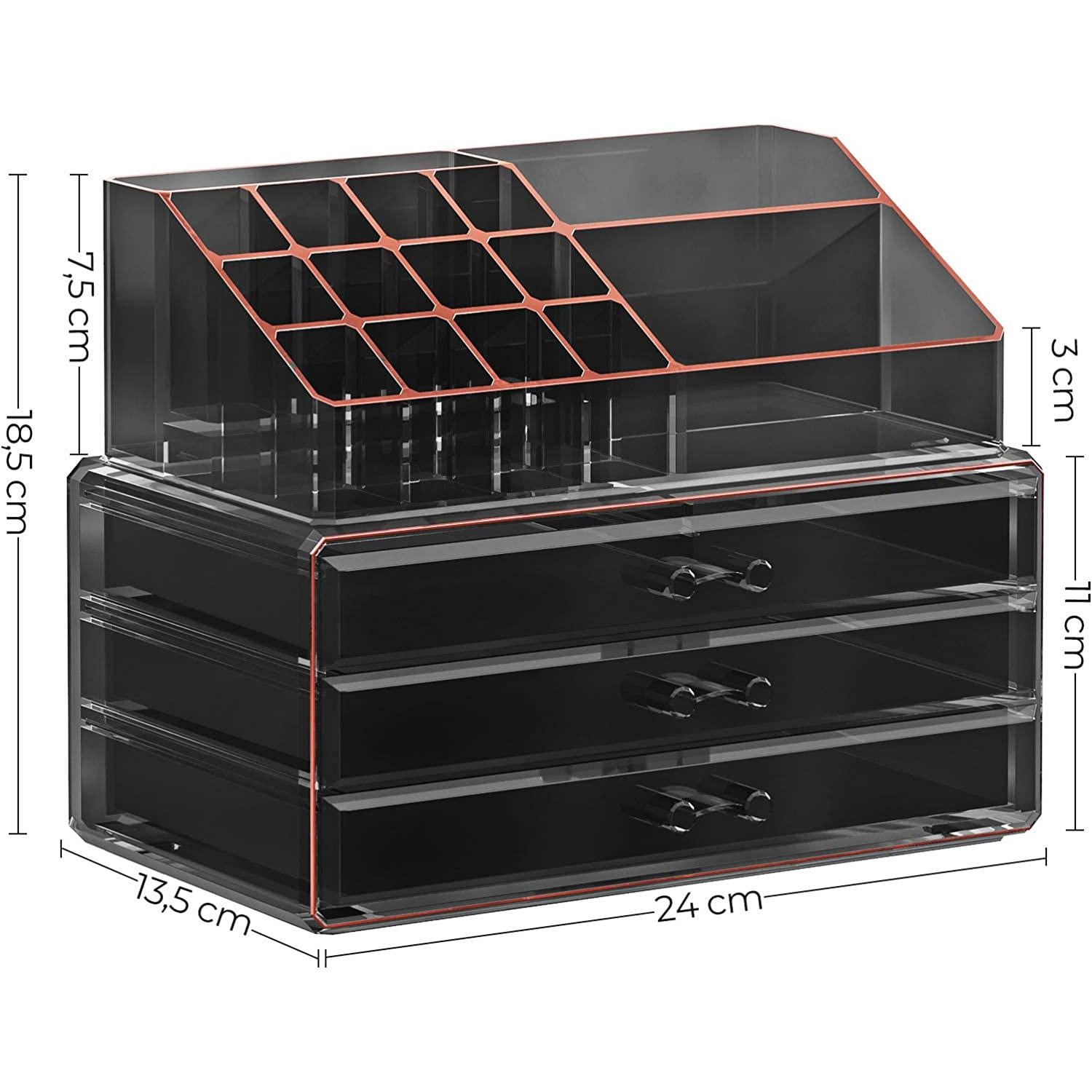 organizator šminke, organizator kozmetike s 3 ladice i 15 pretinaca | SONGMICS-vitahome.hr